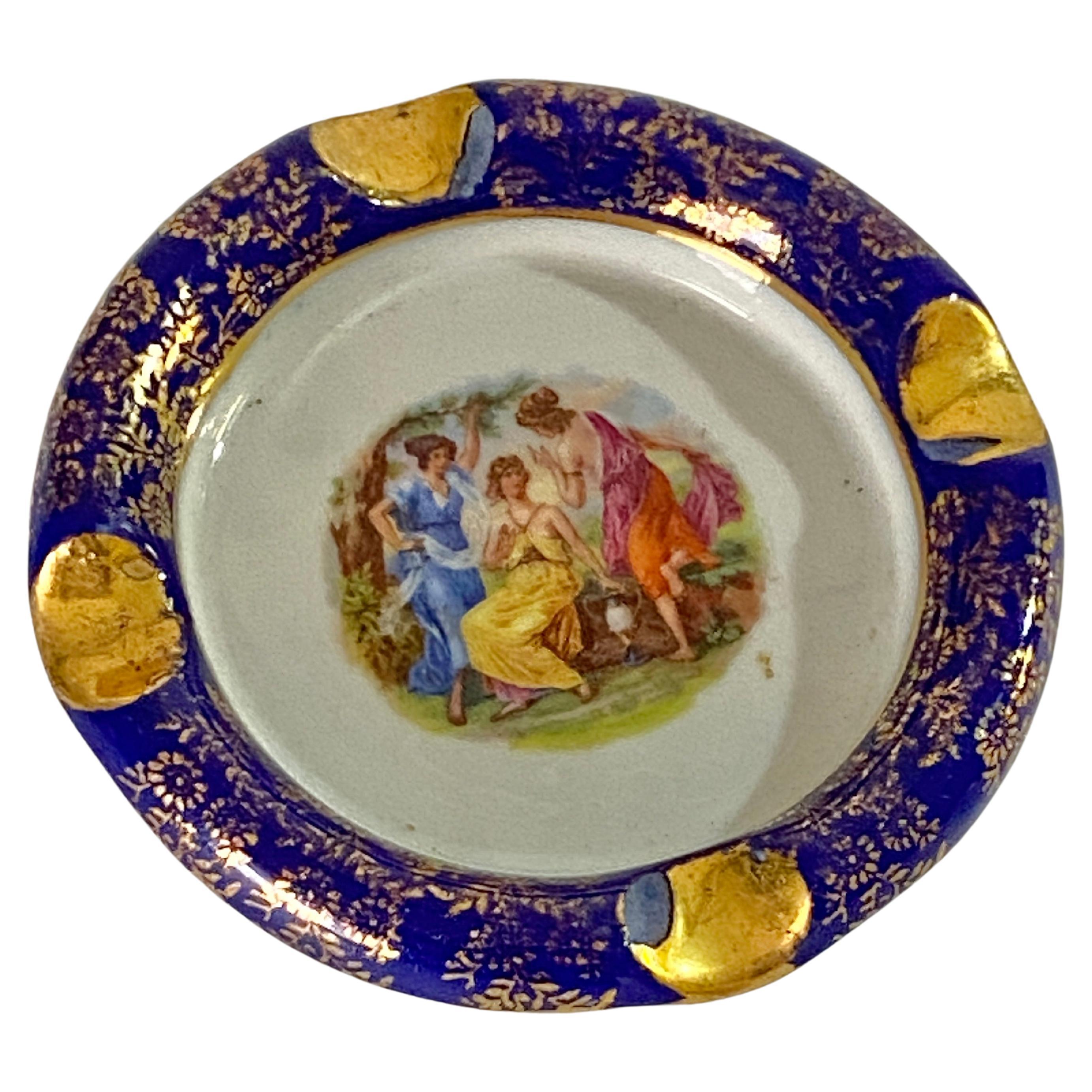 Early 20th Century, Ashtray in Porcelain, Hand Painting For Sale
