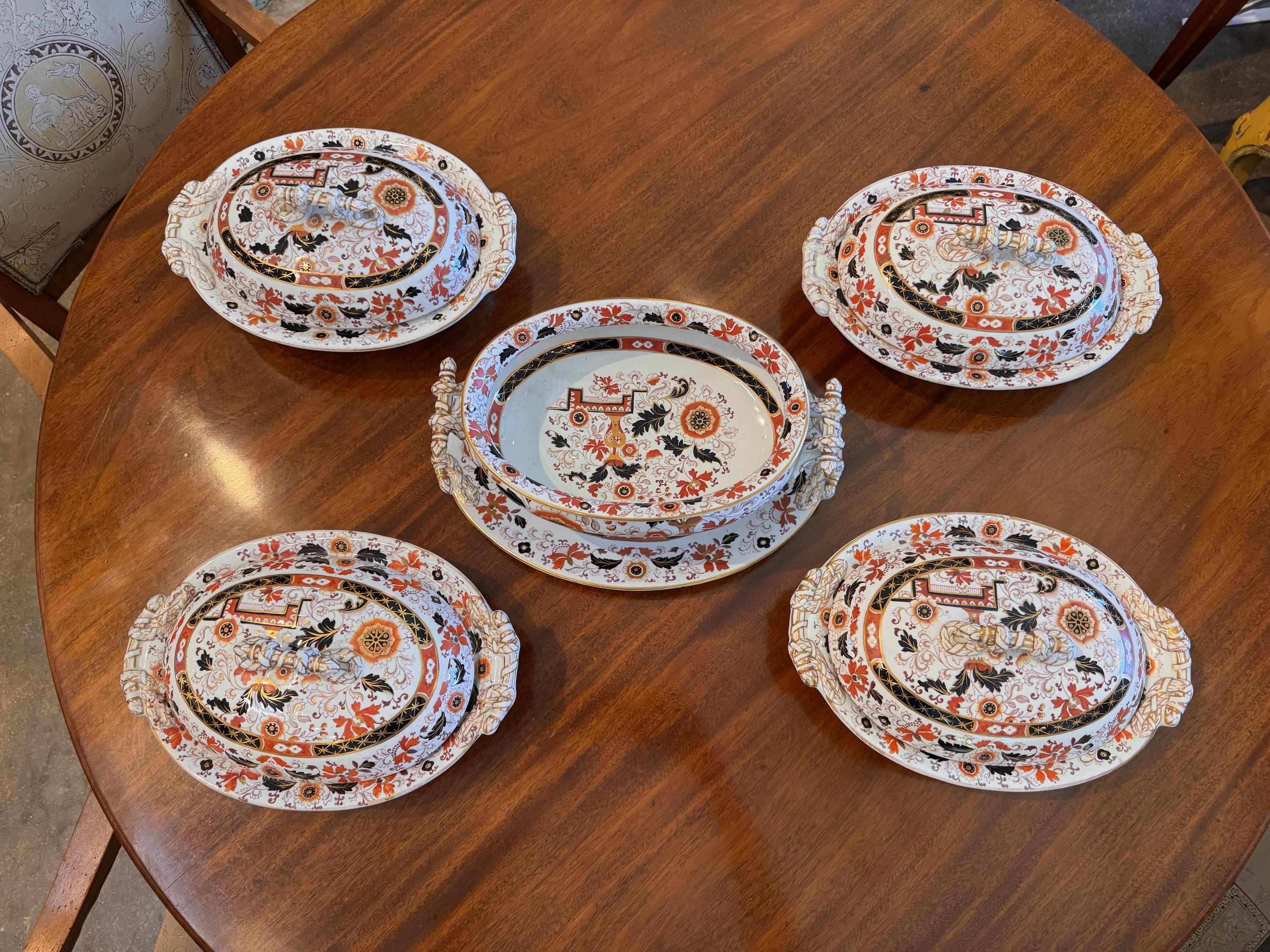 A fine group of ironstone serving pieces. Color and style are great. 11 pieces