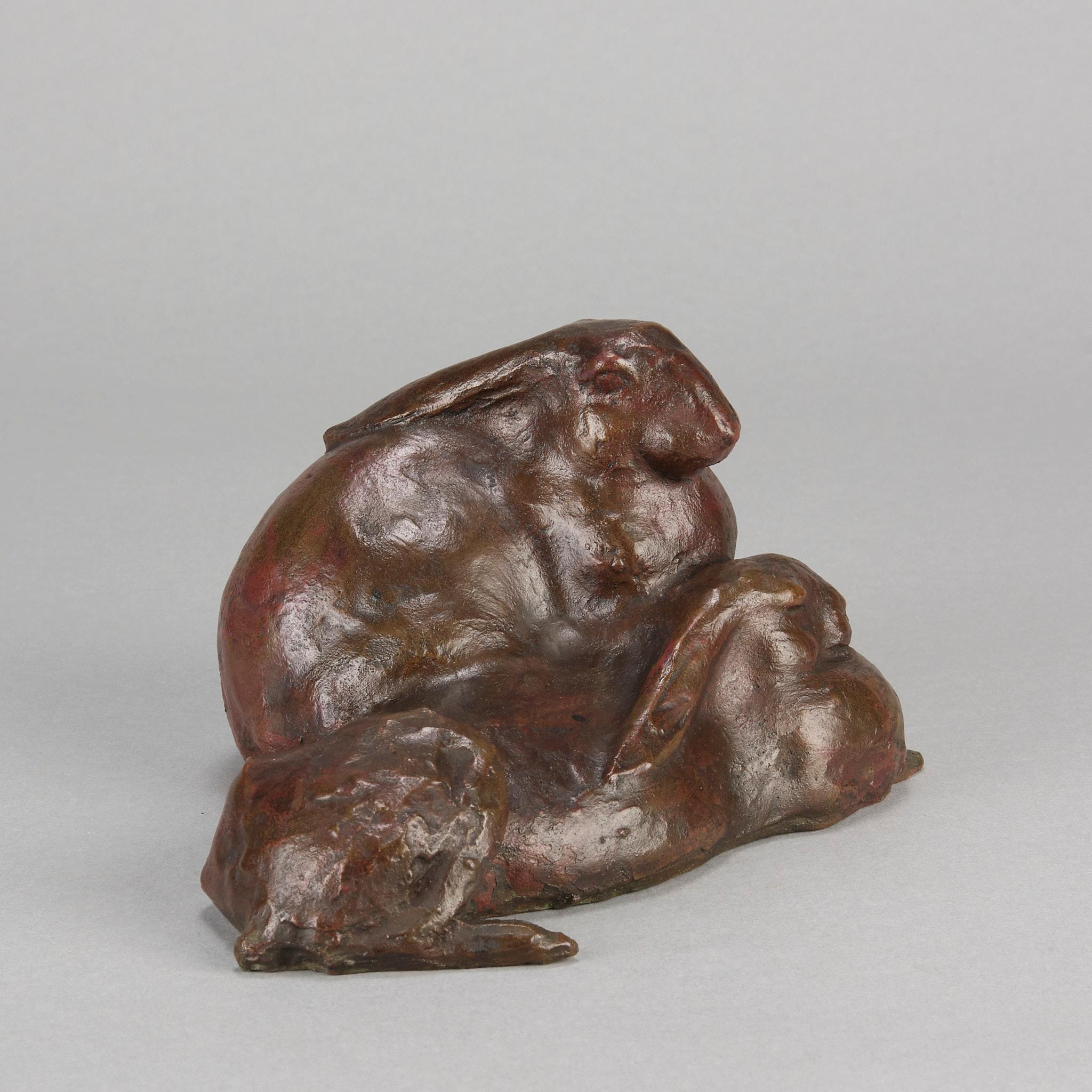 Early 20th Century Asian Bronze Pair of Rabbits For Sale 4