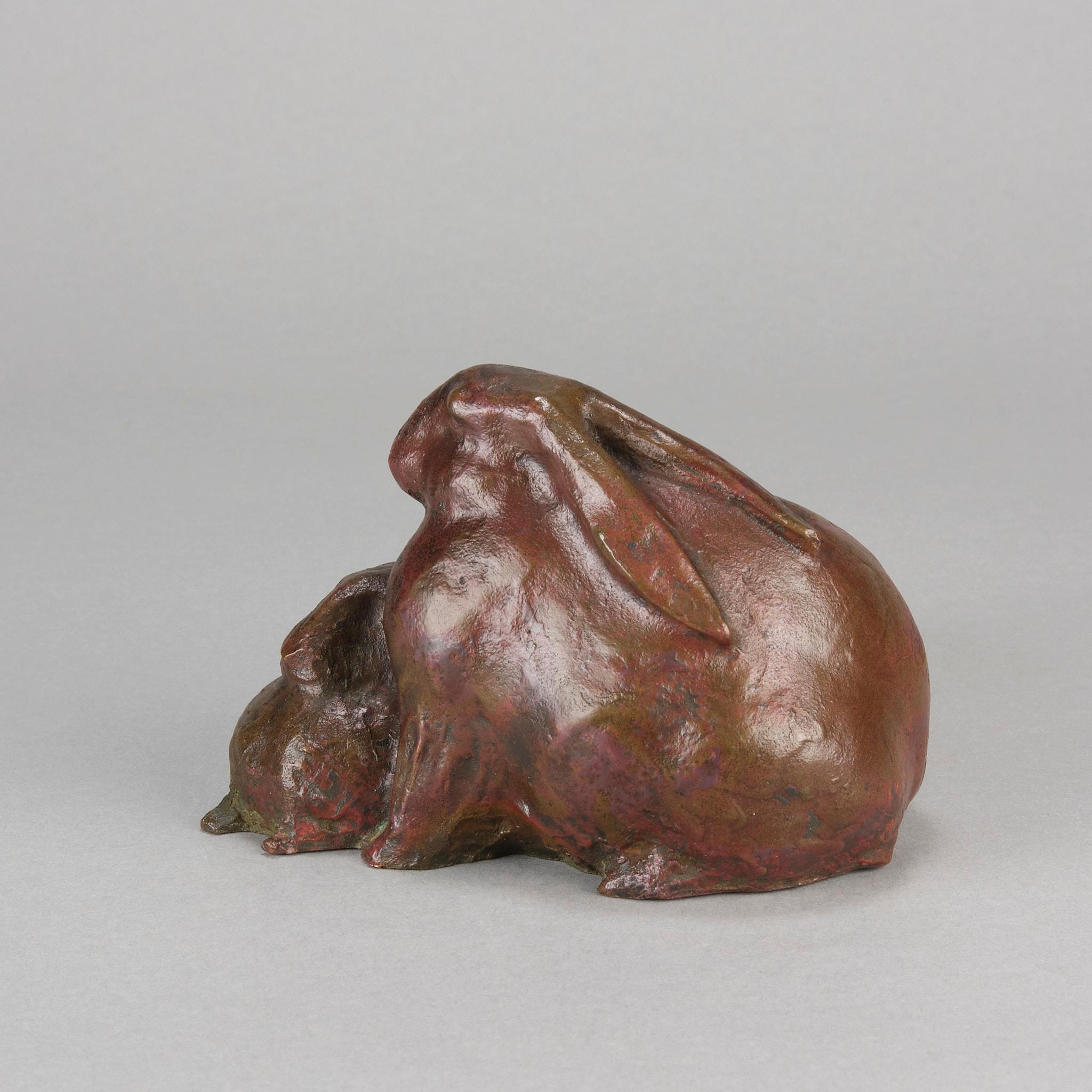 Paire de lapins en bronze asiatique du début du 20e siècle Bon état - En vente à London, GB