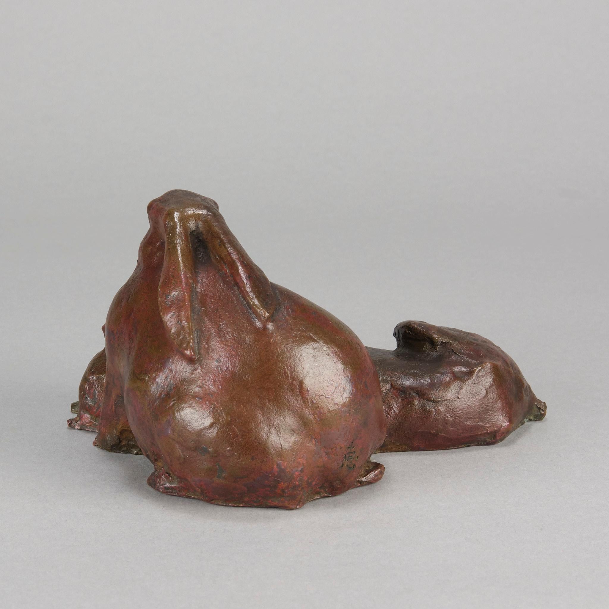 Early 20th Century Asian Bronze Pair of Rabbits For Sale 1