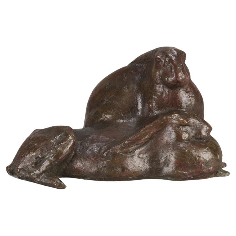 Early 20th Century Asian Bronze Pair of Rabbits