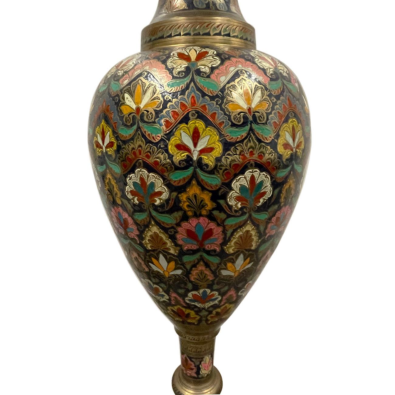 Early 20th Century Asian Bronze Polychrome Enameled Floor Vase For Sale 6