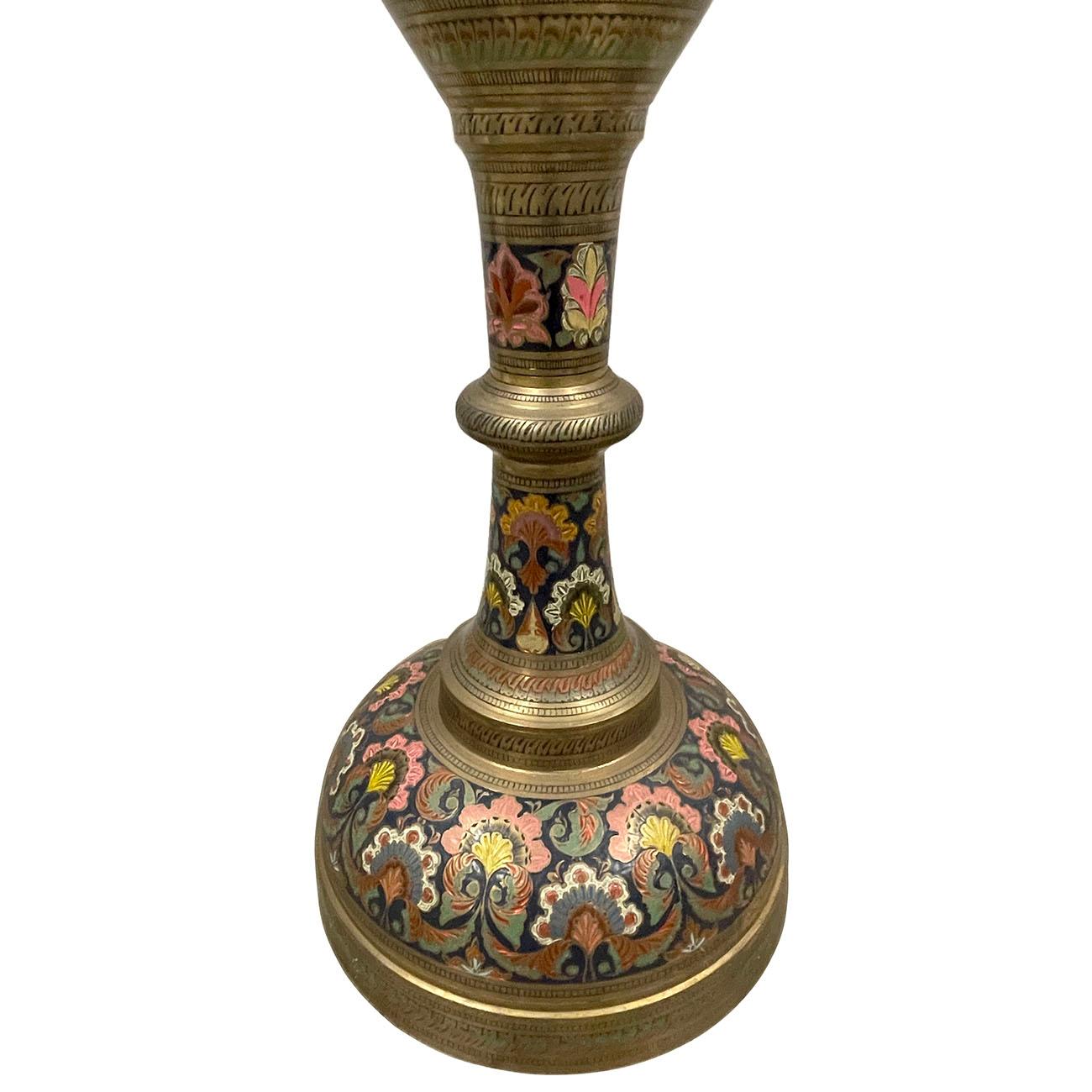 Early 20th Century Asian Bronze Polychrome Enameled Floor Vase For Sale 7