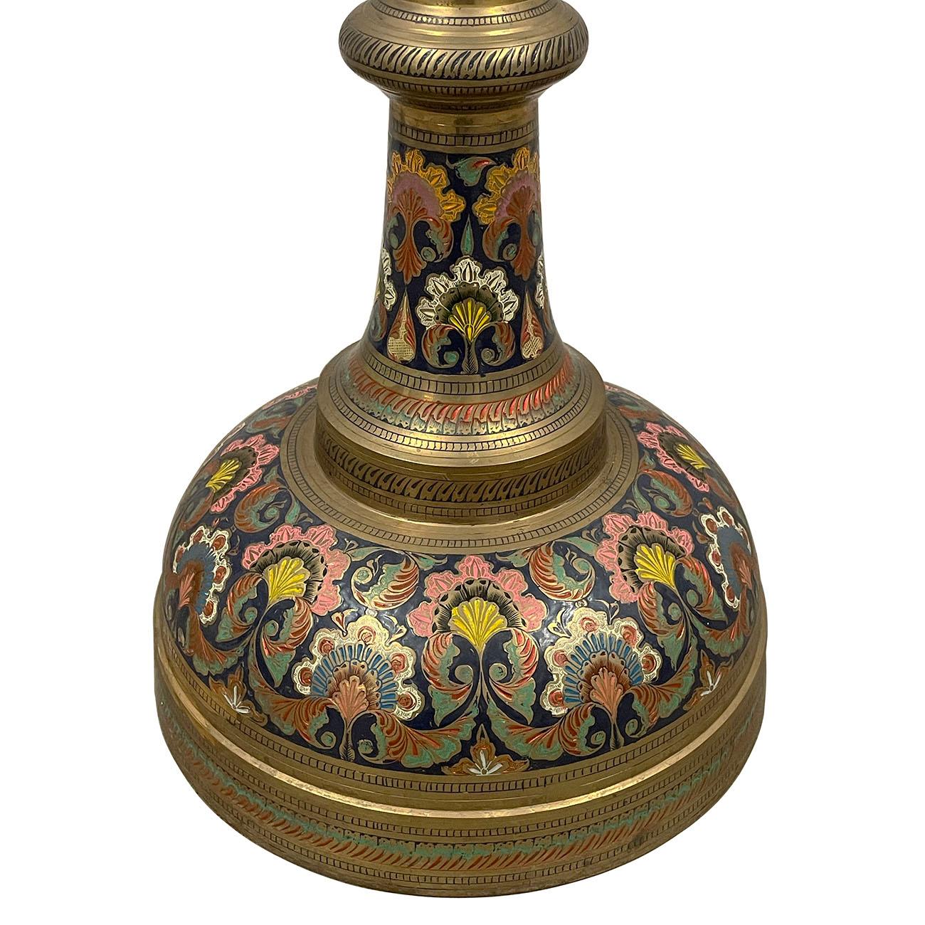 Art Deco Early 20th Century Asian Bronze Polychrome Enameled Floor Vase For Sale
