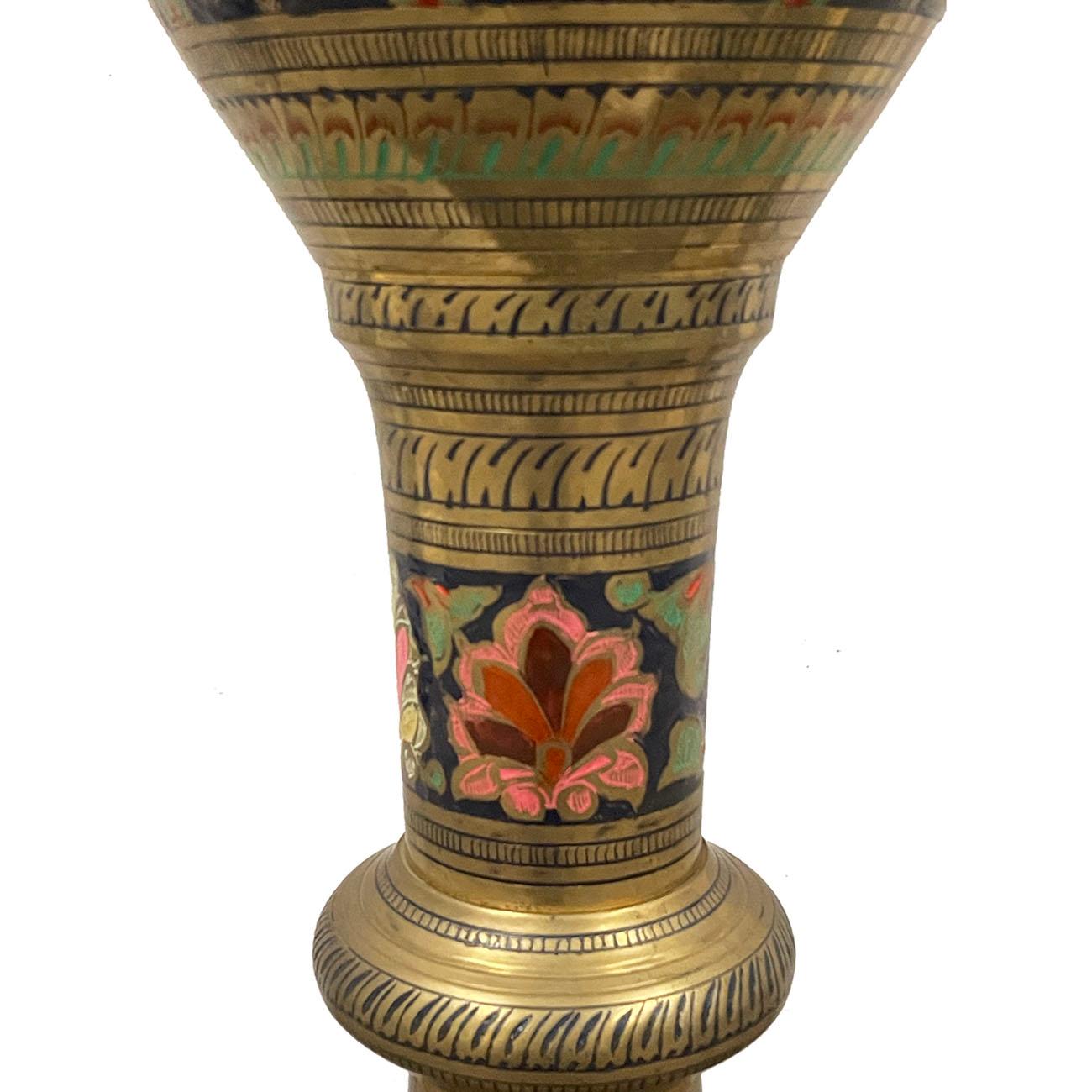 Early 20th Century Asian Bronze Polychrome Enameled Floor Vase In Good Condition For Sale In Pomona, CA