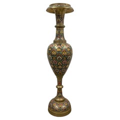 Vase de sol asiatique en bronze polychrome émaillé du début du 20e siècle