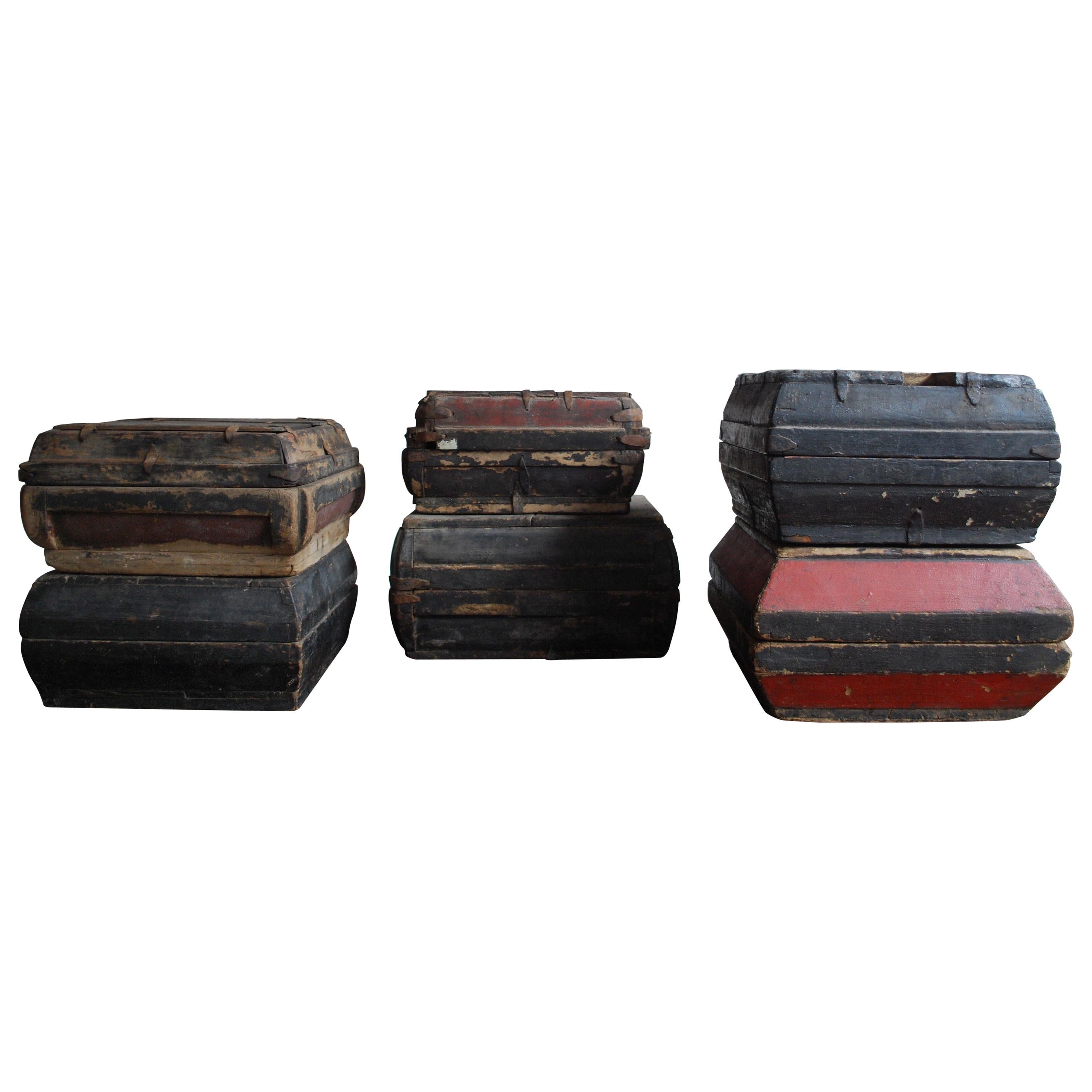 Early 20th Century Asian Covered Food Boxes Set of Six