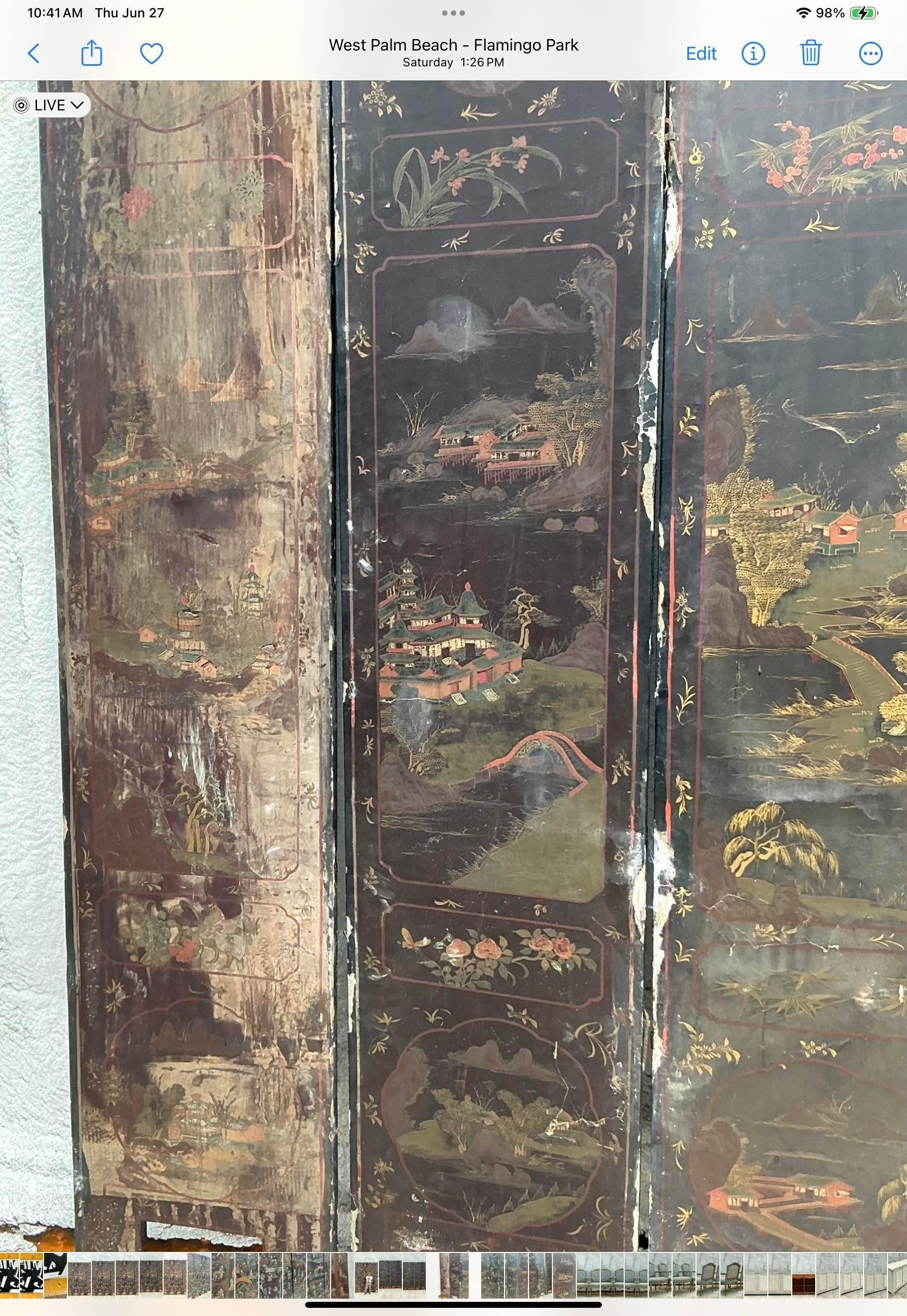 American Early 20th Century Asian Distressed 8 Panel Coromandel Screen