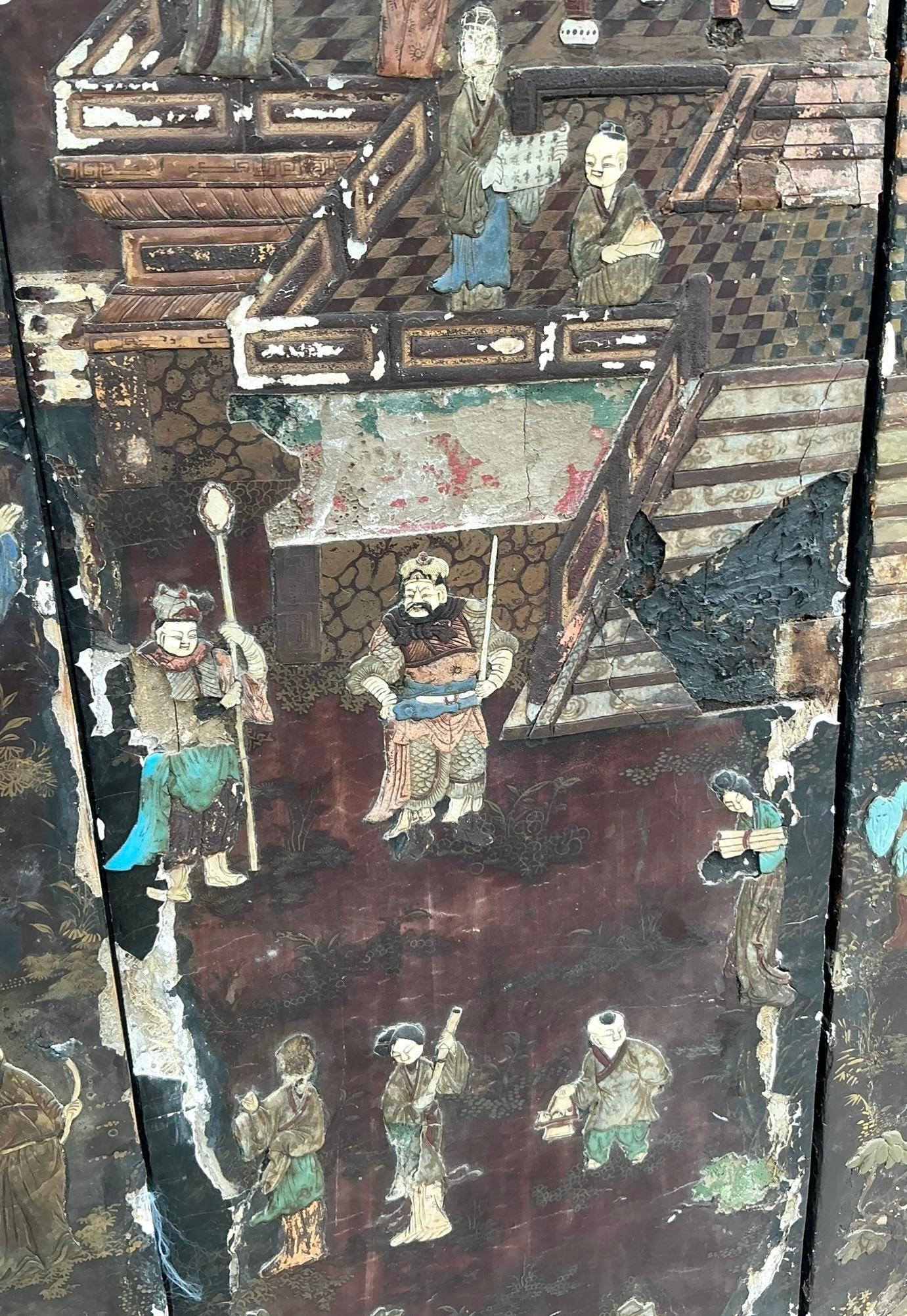 Early 20th Century Asian Distressed 8 Panel Coromandel Screen In Good Condition In west palm beach, FL
