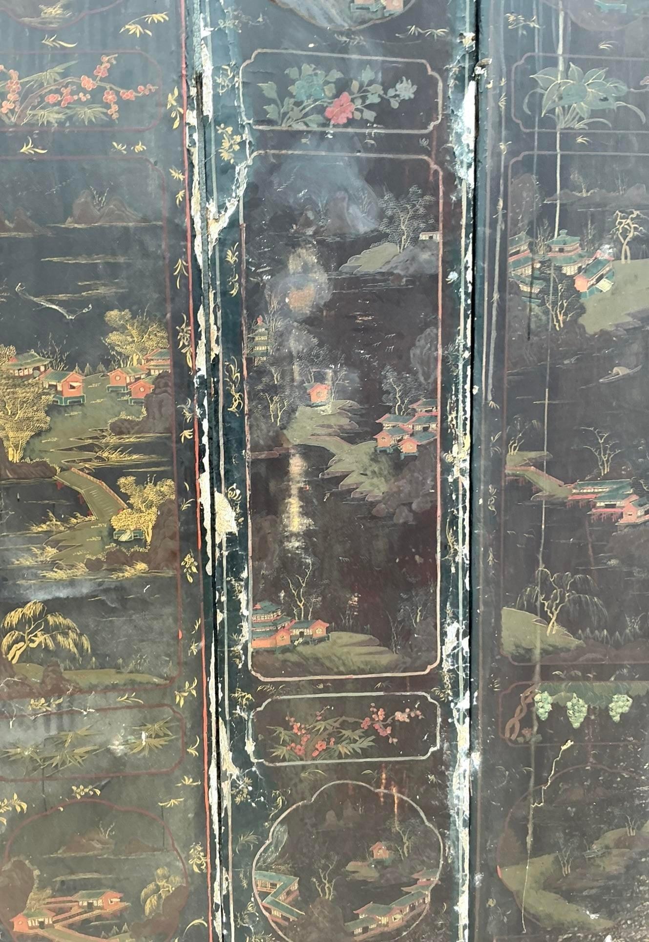 Early 20th Century Asian Distressed 8 Panel Coromandel Screen 1