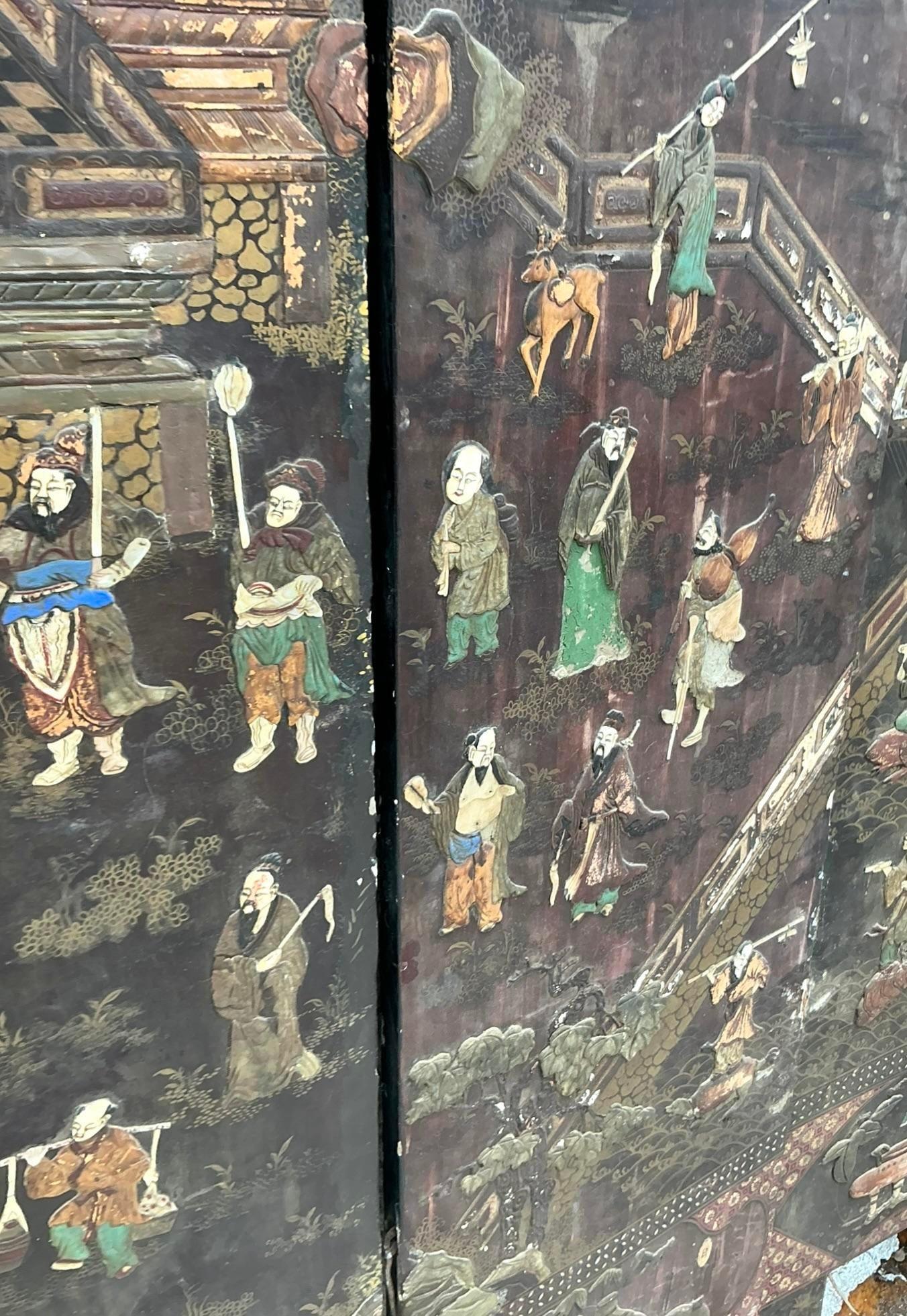 Early 20th Century Asian Distressed 8 Panel Coromandel Screen 4