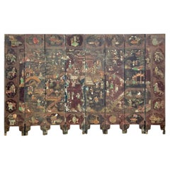 Antique Early 20th Century Asian Distressed 8 Panel Coromandel Screen