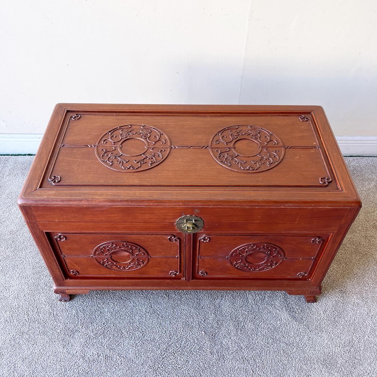 Early 20th century Asian Dowry, blanket or storage chest. Bronze decorated having strong bronze hinges this functional and decorative chest is simply stunning having an all over brass and wood design. Adding a glass top this stunning chest would