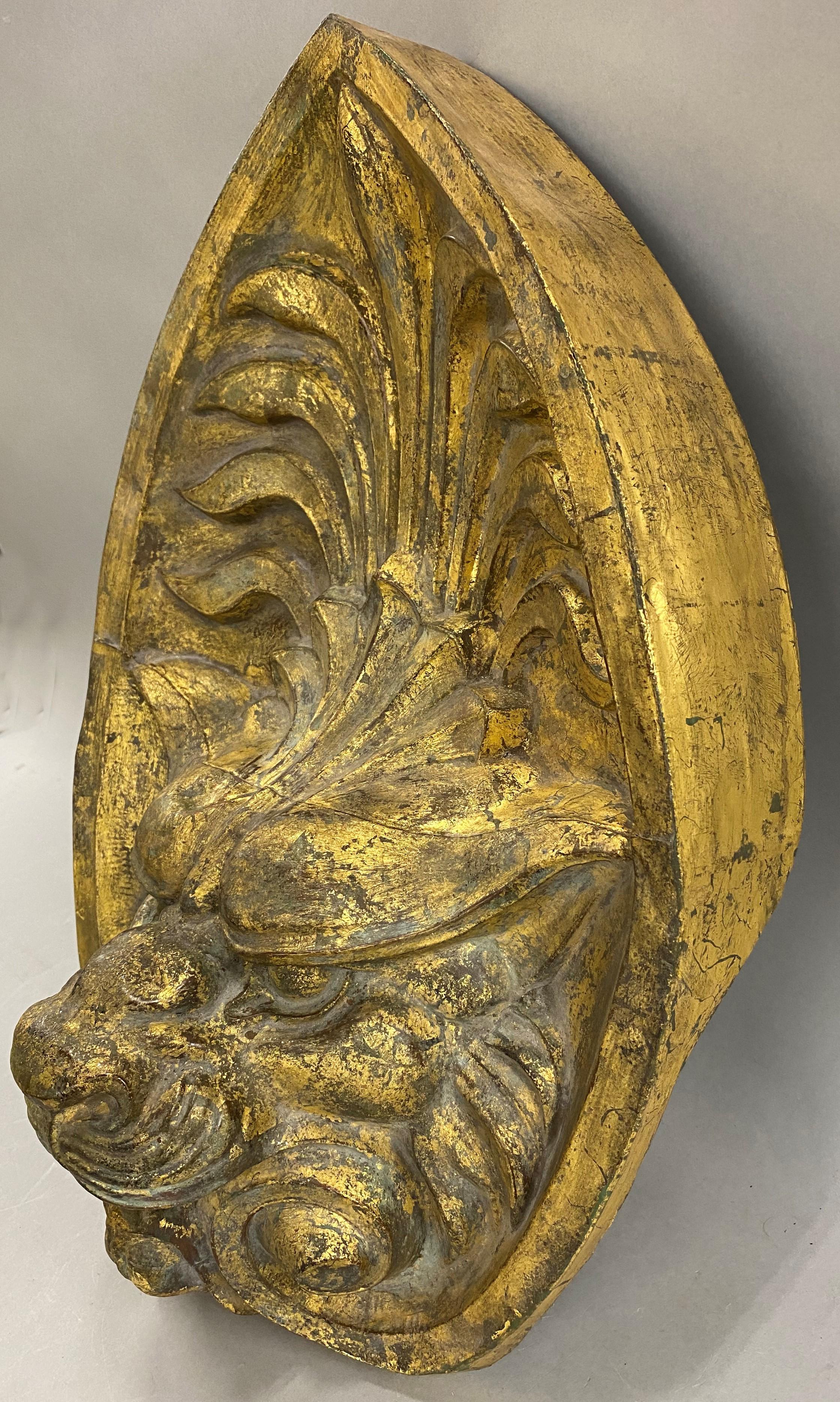 Early 20th Century Asian Gilded Copper Relief Lion’s Head In Good Condition For Sale In Milford, NH