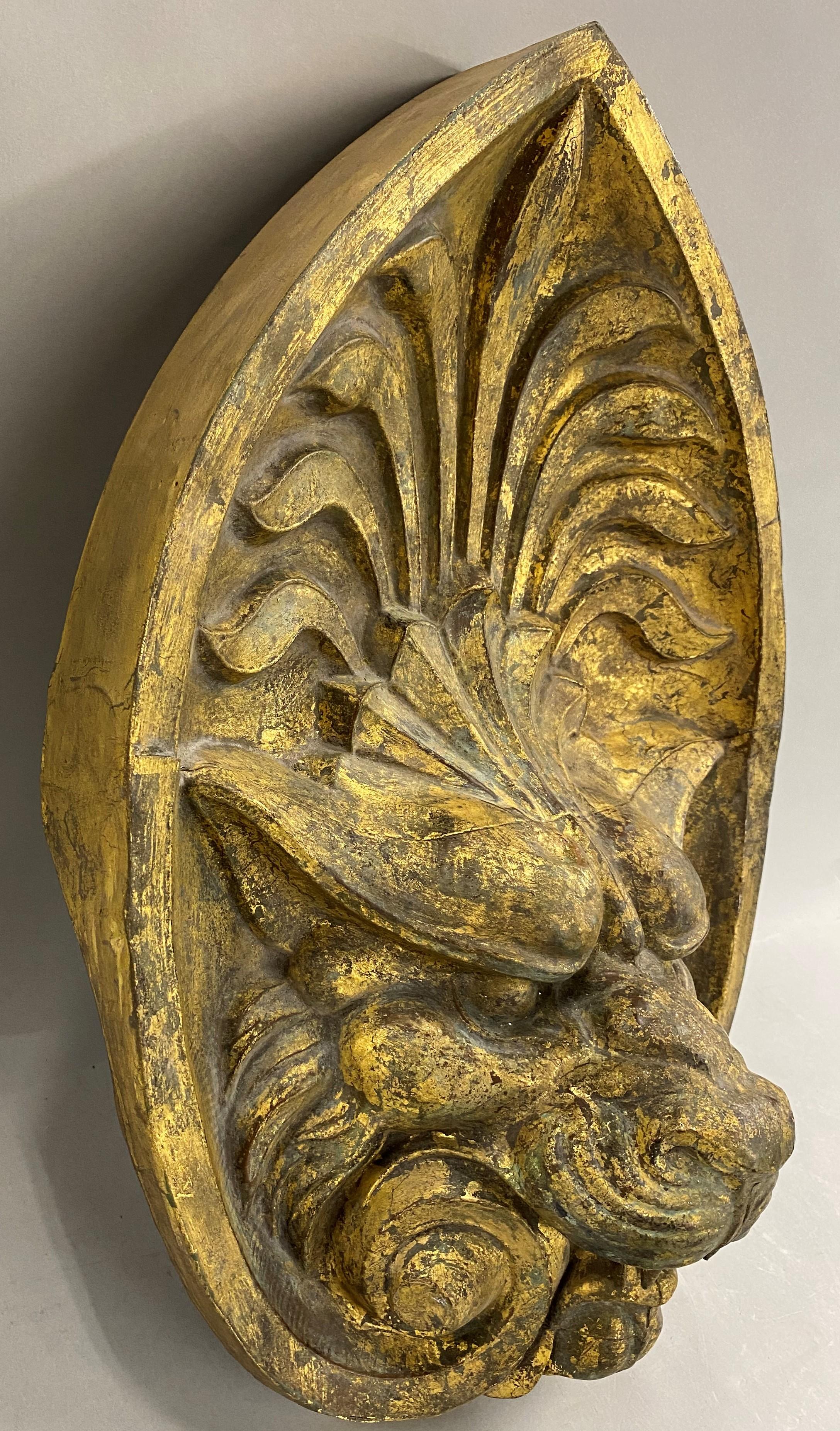 Early 20th Century Asian Gilded Copper Relief Lion’s Head For Sale 1