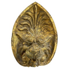 Antique Early 20th Century Asian Gilded Copper Relief Lion’s Head