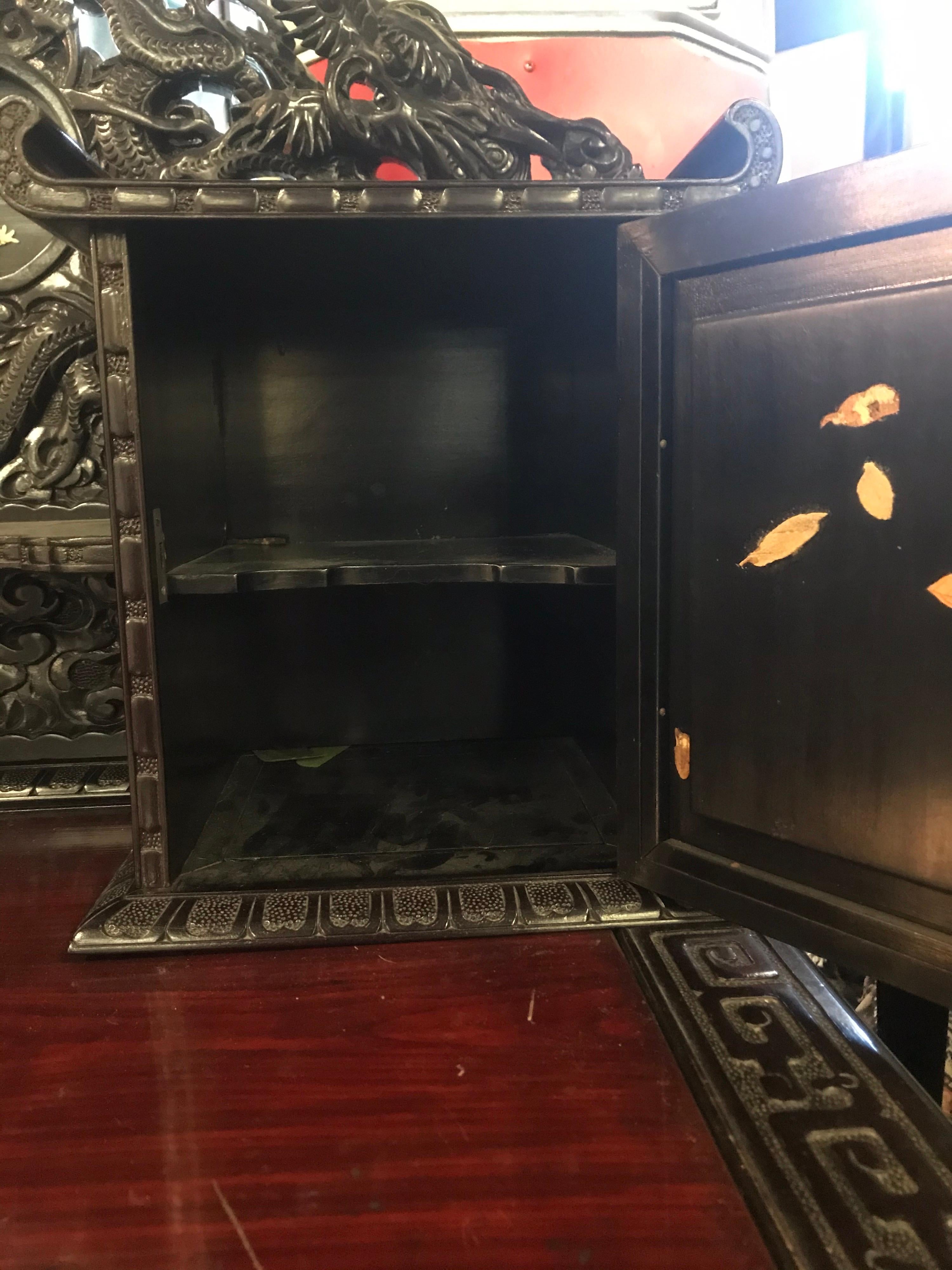 Early 20th Century Asian Hand Carved Desk with Applied Flower Motif and Chair 1
