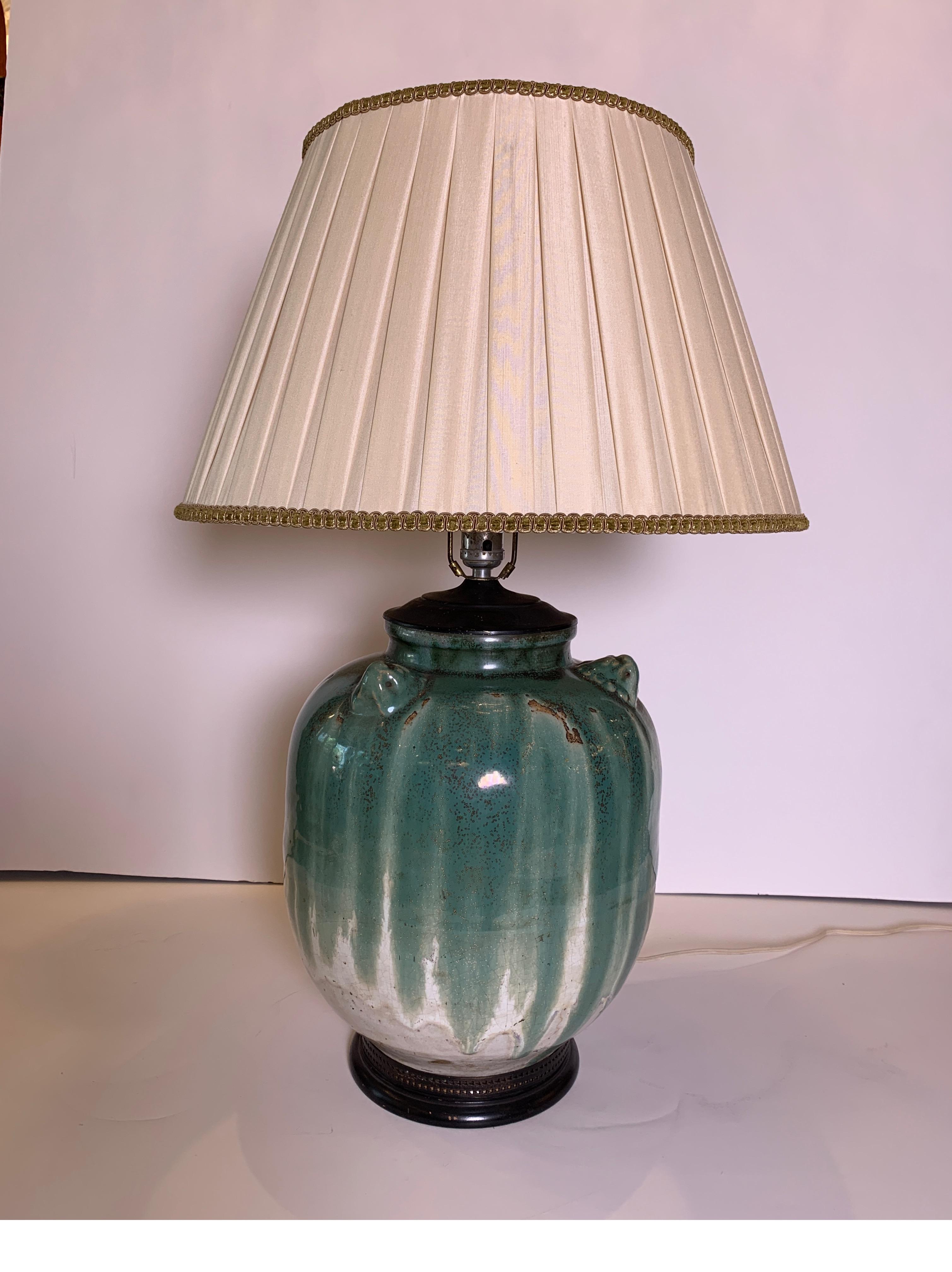 Early 20th century Asian pottery vase table lamp
Nice shape and scale with a beautiful glaze
Dimensions: 11.5