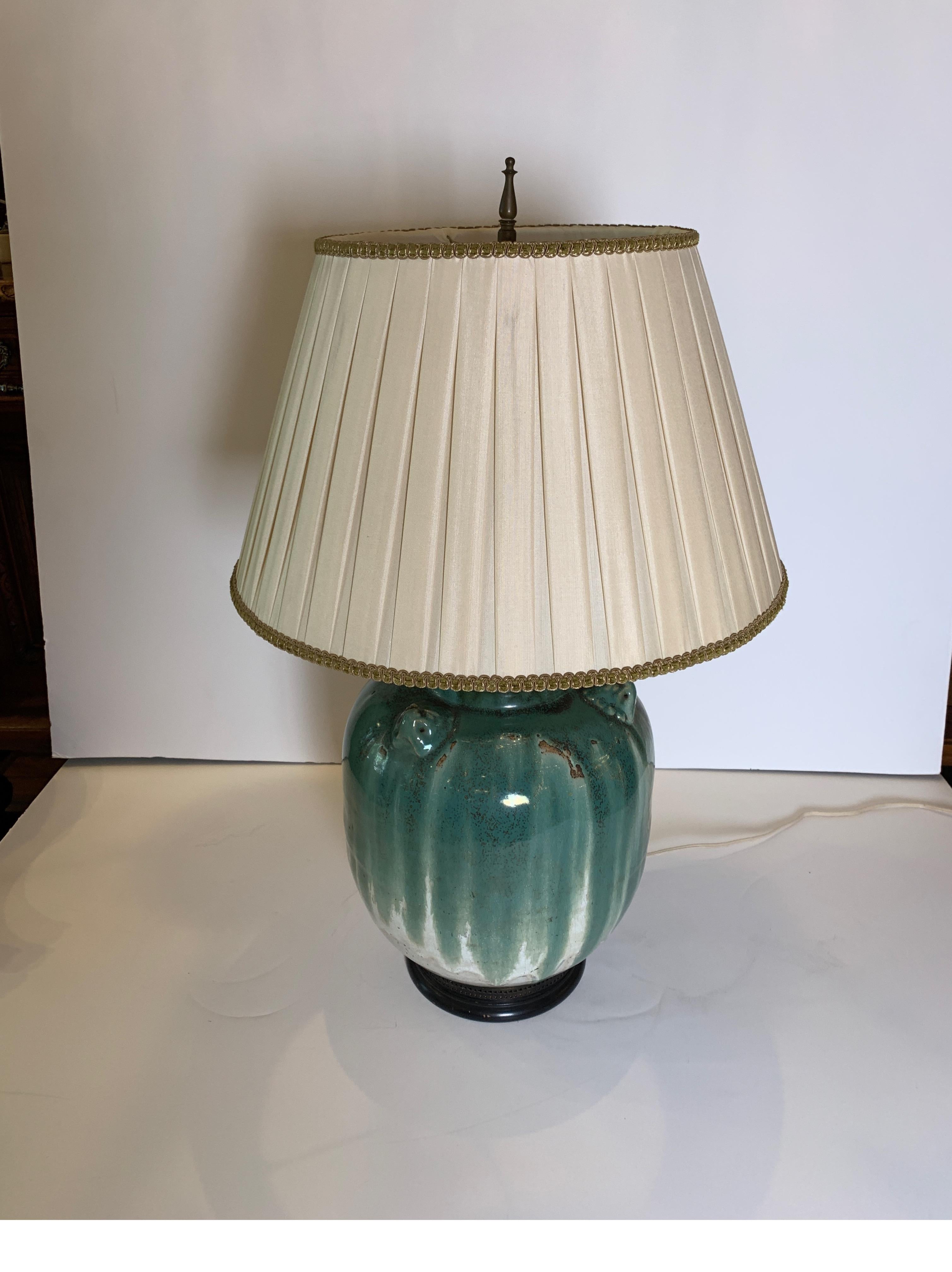 Early 20th Century Asian Pottery Vase Table Lamp In Good Condition In Lambertville, NJ