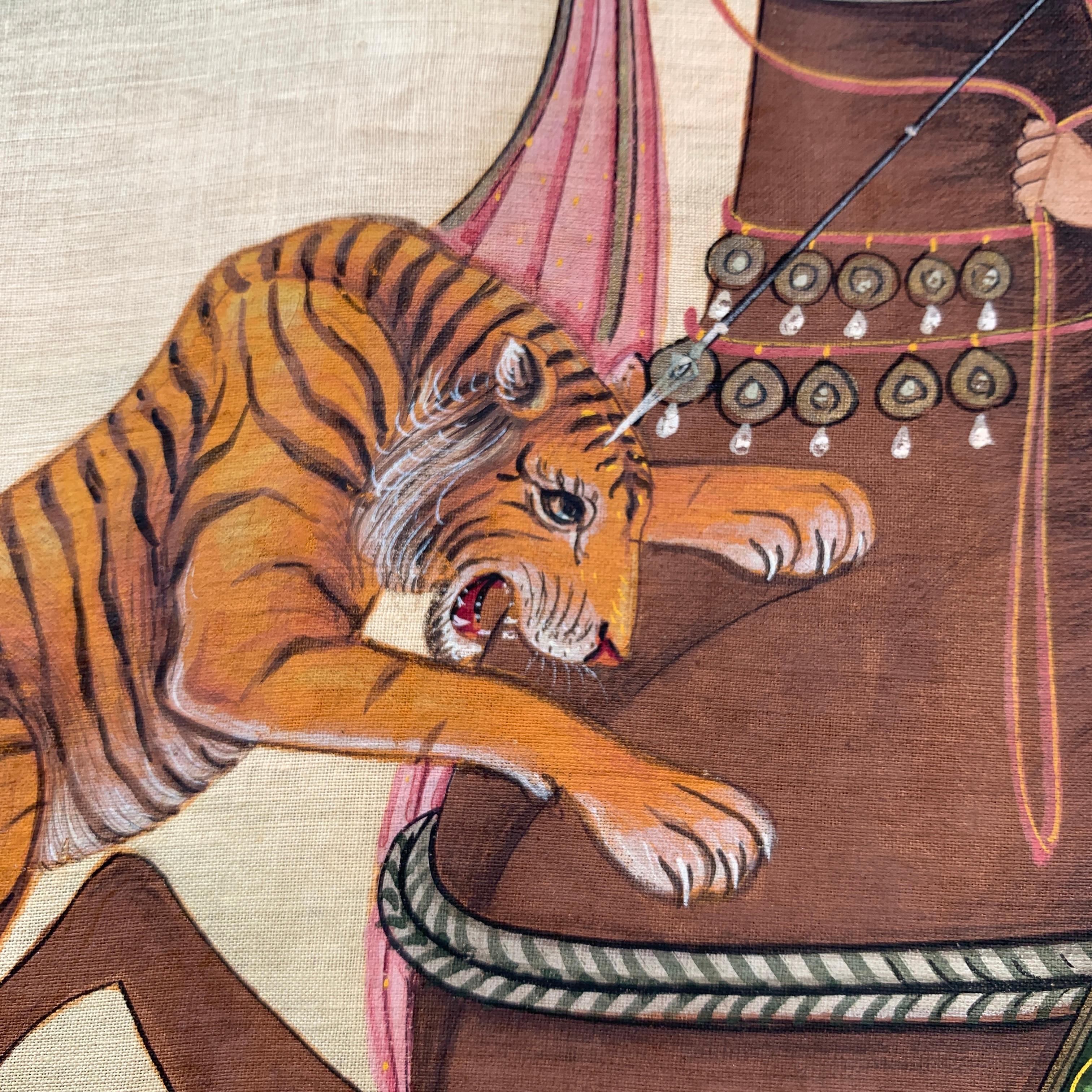 Early 20th Century Asian Tiger Hunt Silk Painting 6