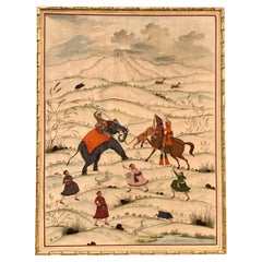 Early 20th Century Asian Tiger Hunt Silk Painting