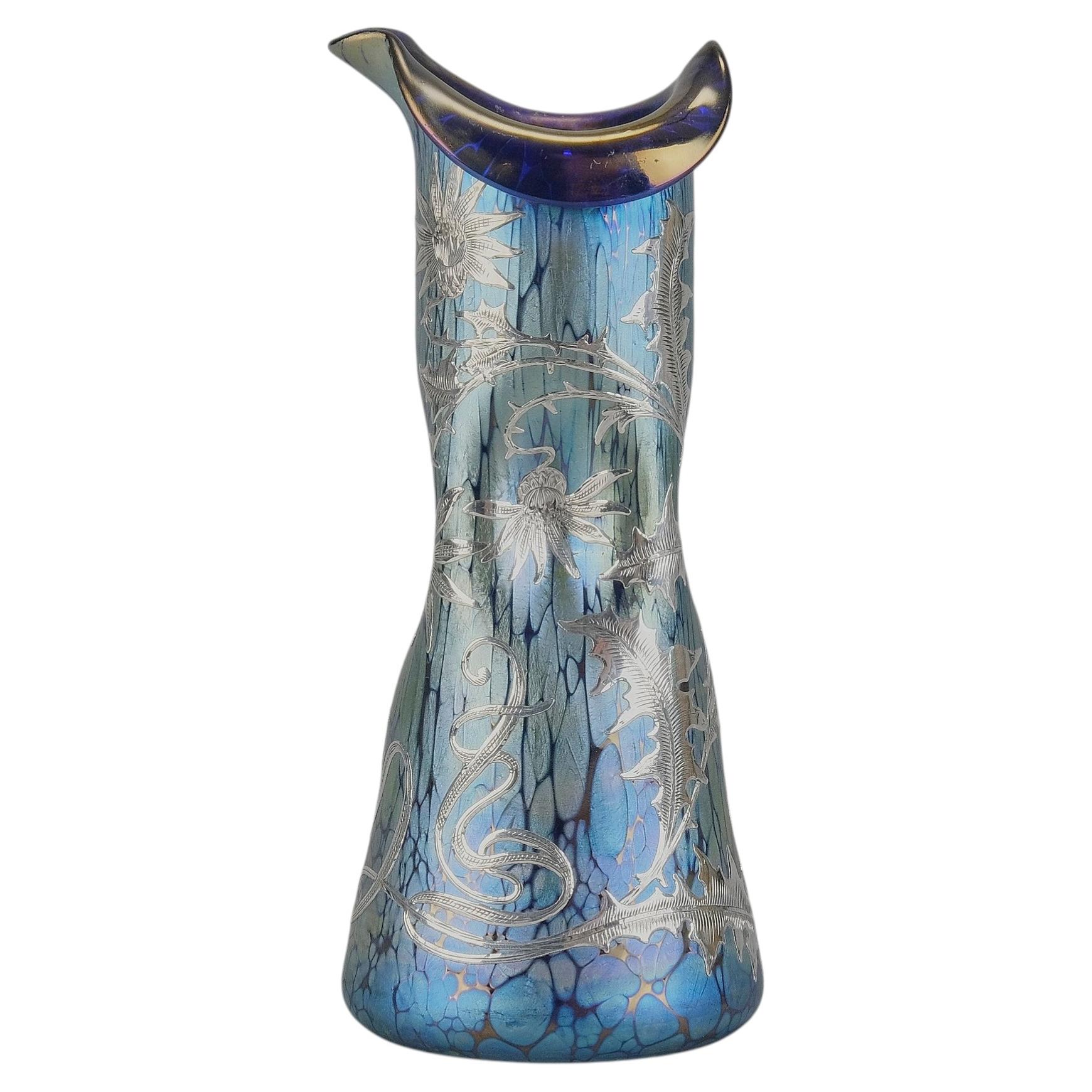 "Vaso blu Papillon argentato II" austriaco dei primi del XX secolo, firmato Loetz Witwe