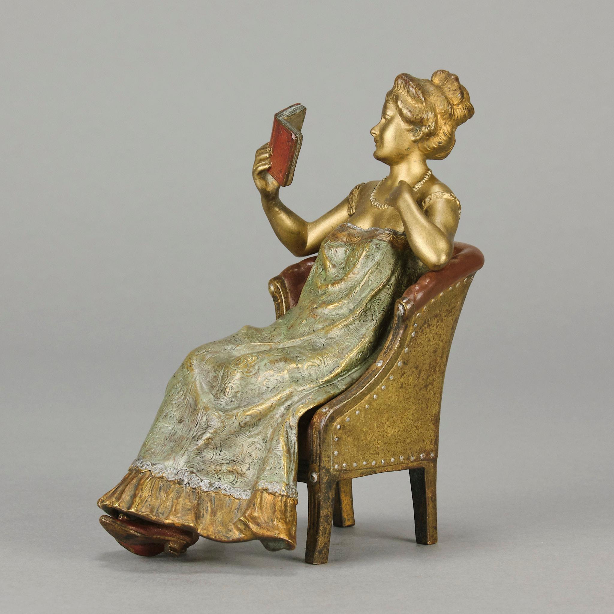 Österreichische Bronze des frühen 20. Jahrhunderts mit dem Titel „Lady Reading“ von Franz Bergman im Angebot 6