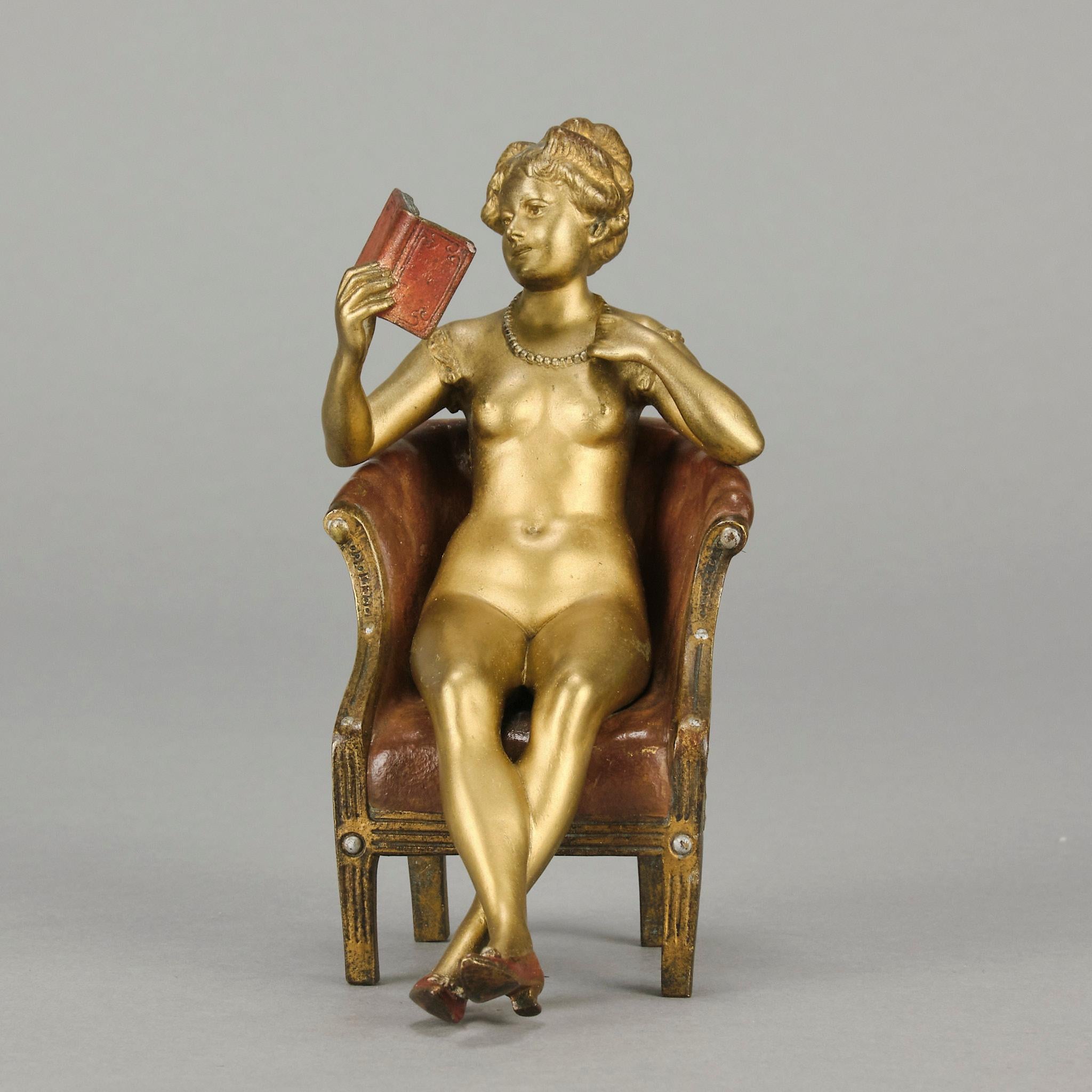 Österreichische Bronze des frühen 20. Jahrhunderts mit dem Titel „Lady Reading“ von Franz Bergman im Angebot 7