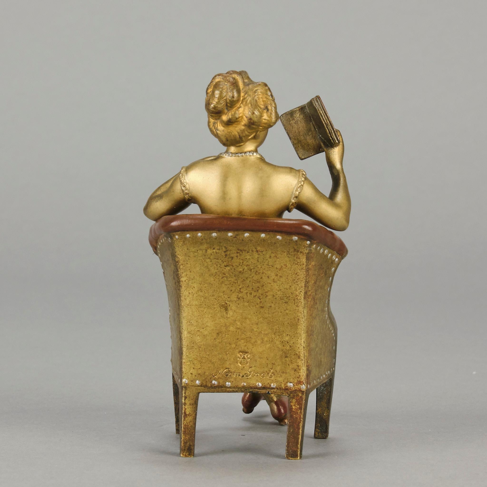 Österreichische Bronze des frühen 20. Jahrhunderts mit dem Titel „Lady Reading“ von Franz Bergman im Angebot 11