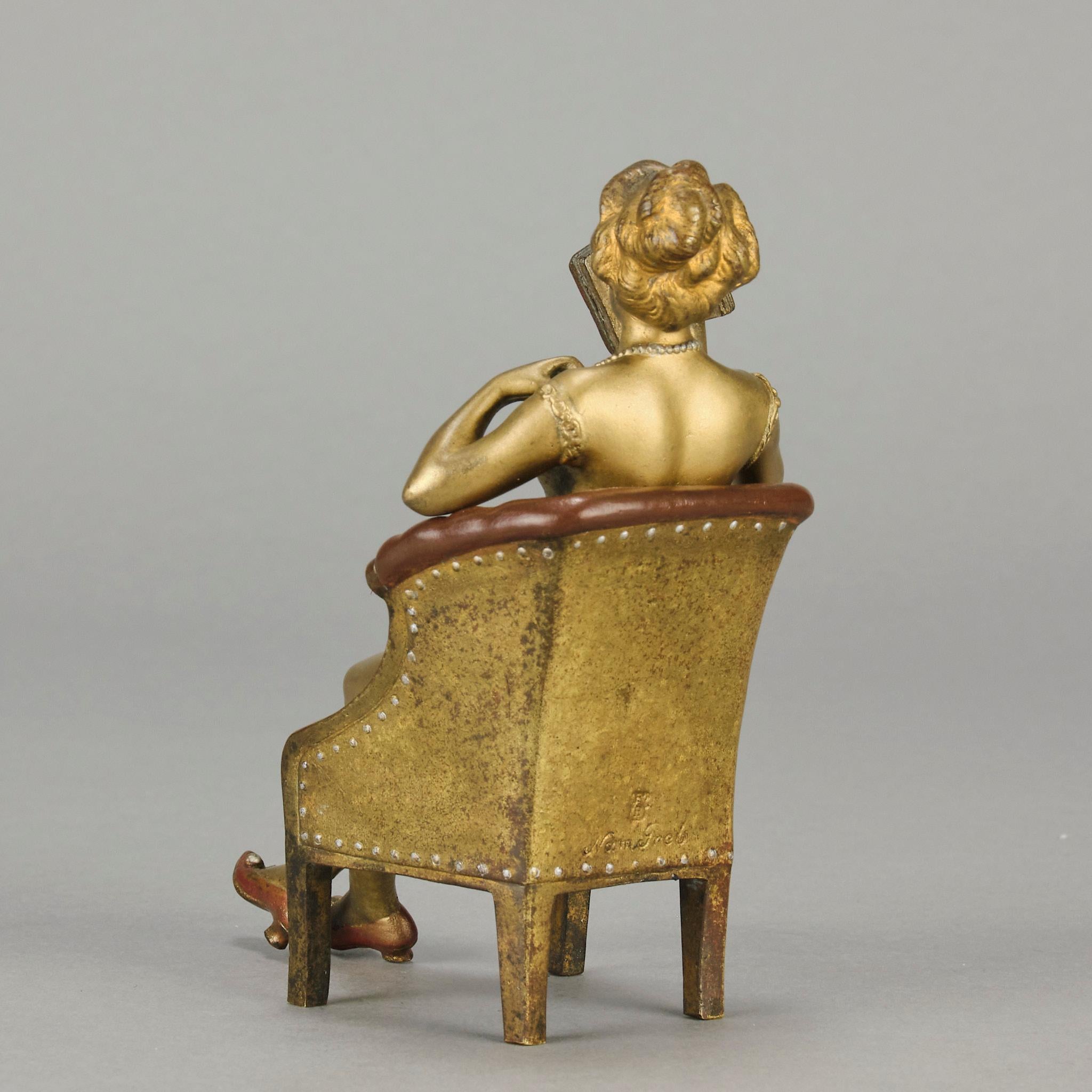 Österreichische Bronze des frühen 20. Jahrhunderts mit dem Titel „Lady Reading“ von Franz Bergman im Angebot 12