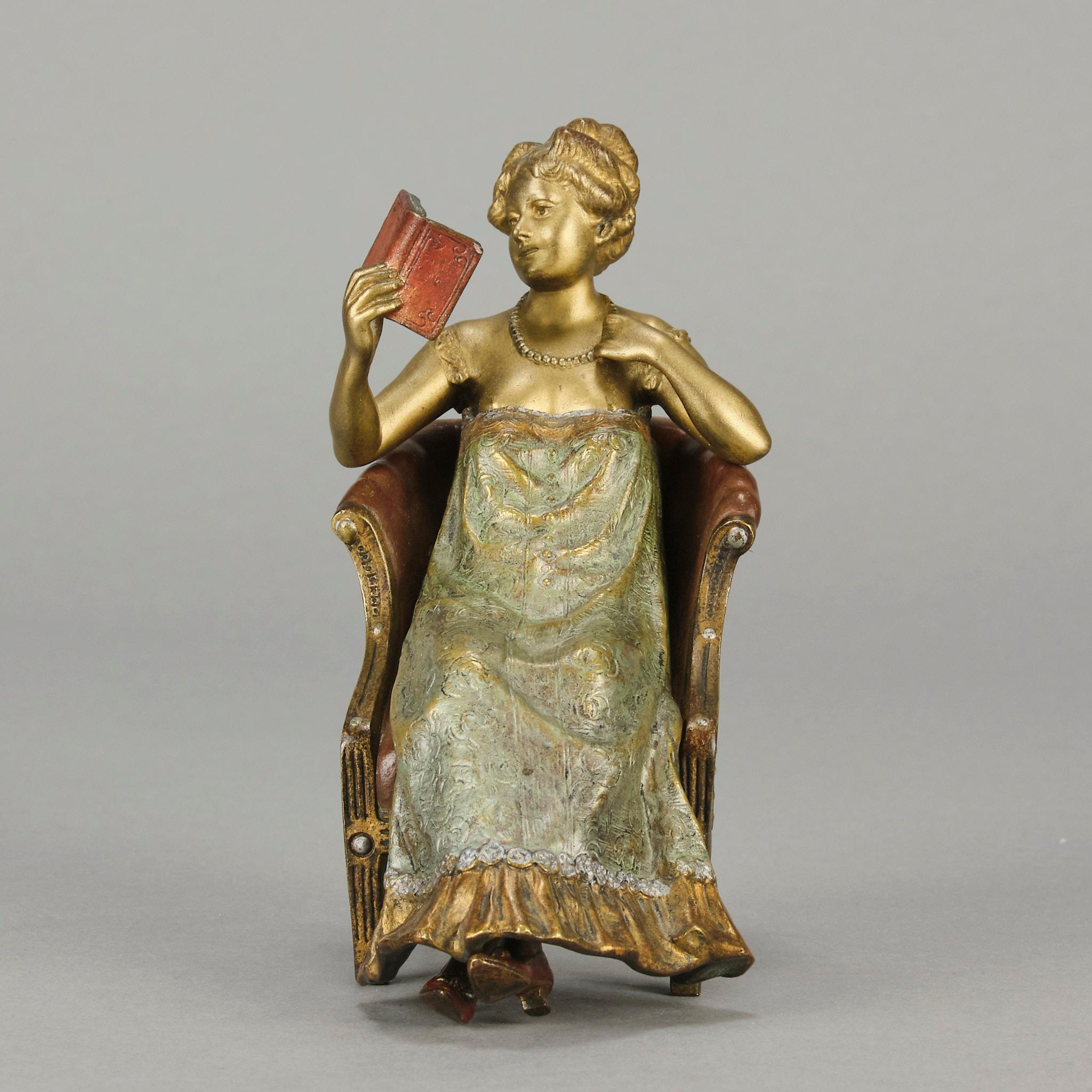 Österreichische Bronze des frühen 20. Jahrhunderts mit dem Titel „Lady Reading“ von Franz Bergman (Gegossen) im Angebot