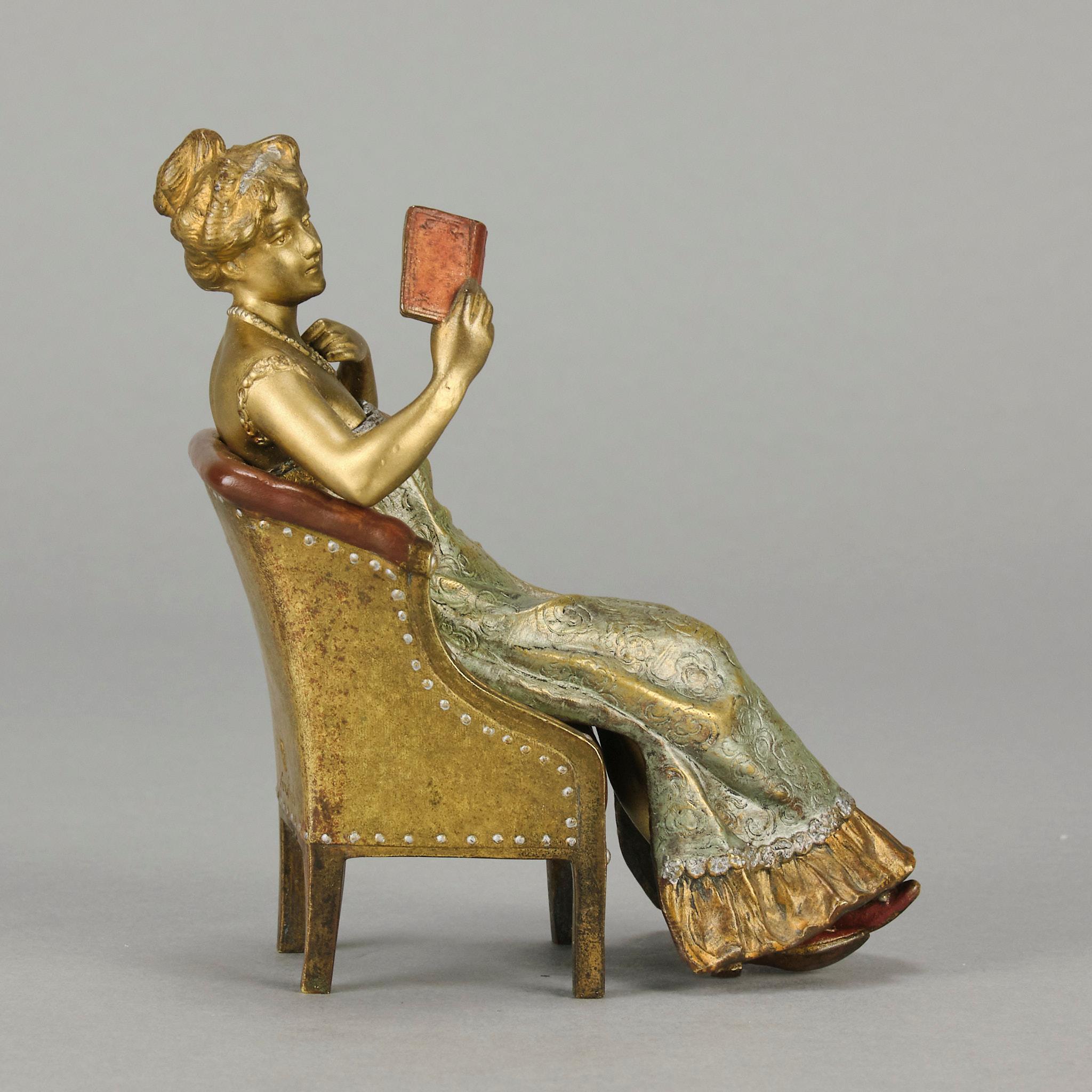 Österreichische Bronze des frühen 20. Jahrhunderts mit dem Titel „Lady Reading“ von Franz Bergman im Angebot 1