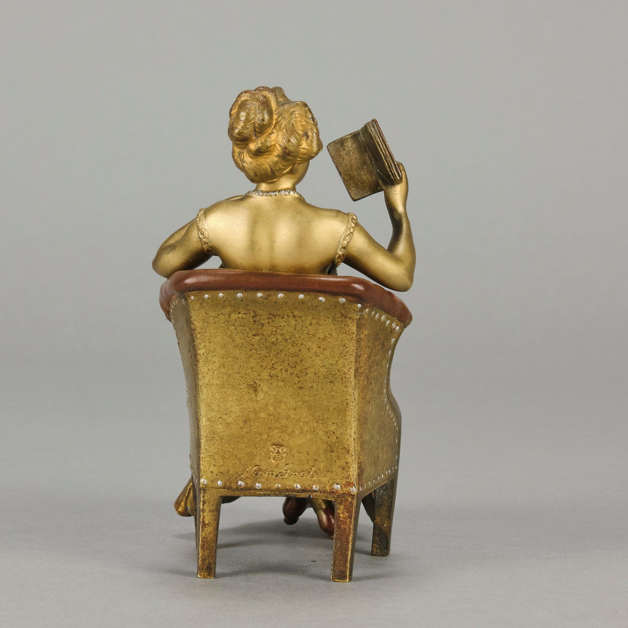 Österreichische Bronze des frühen 20. Jahrhunderts mit dem Titel „Lady Reading“ von Franz Bergman im Angebot 3