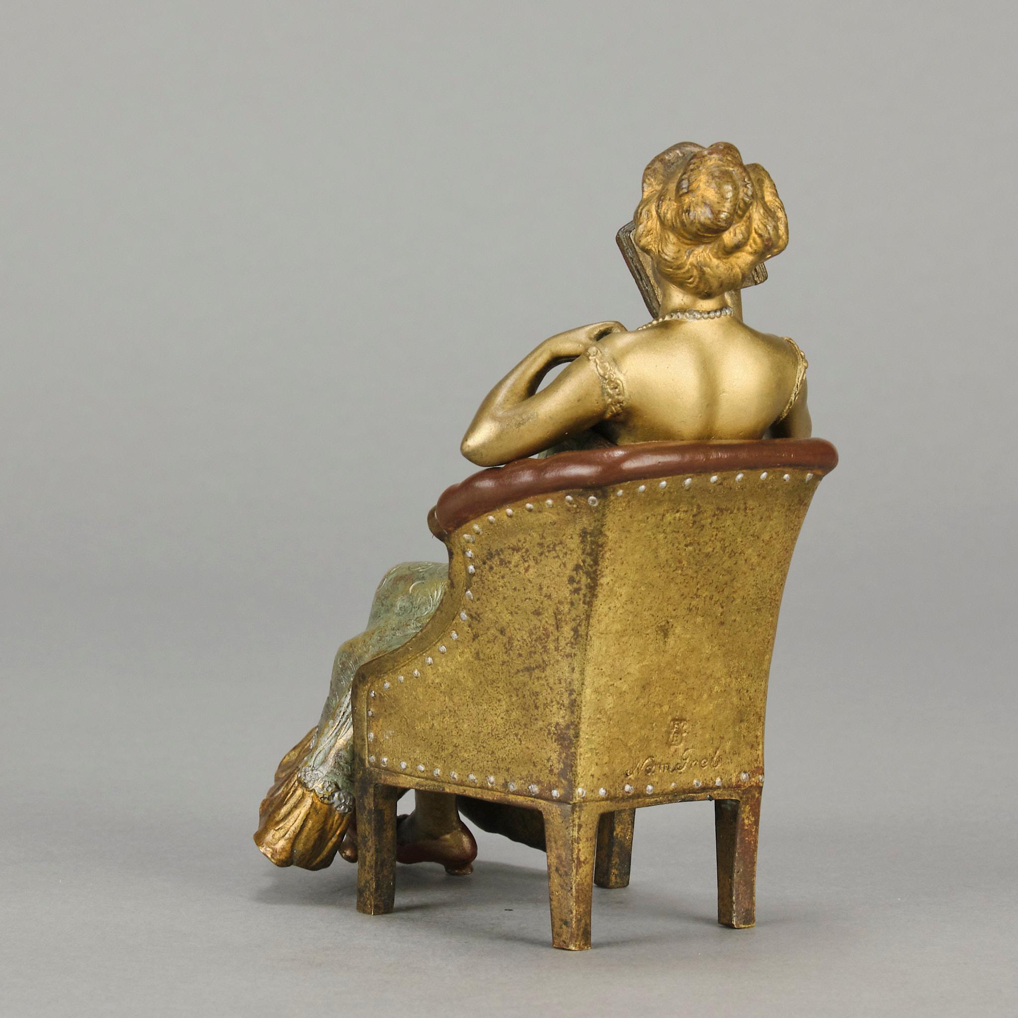 Österreichische Bronze des frühen 20. Jahrhunderts mit dem Titel „Lady Reading“ von Franz Bergman im Angebot 4