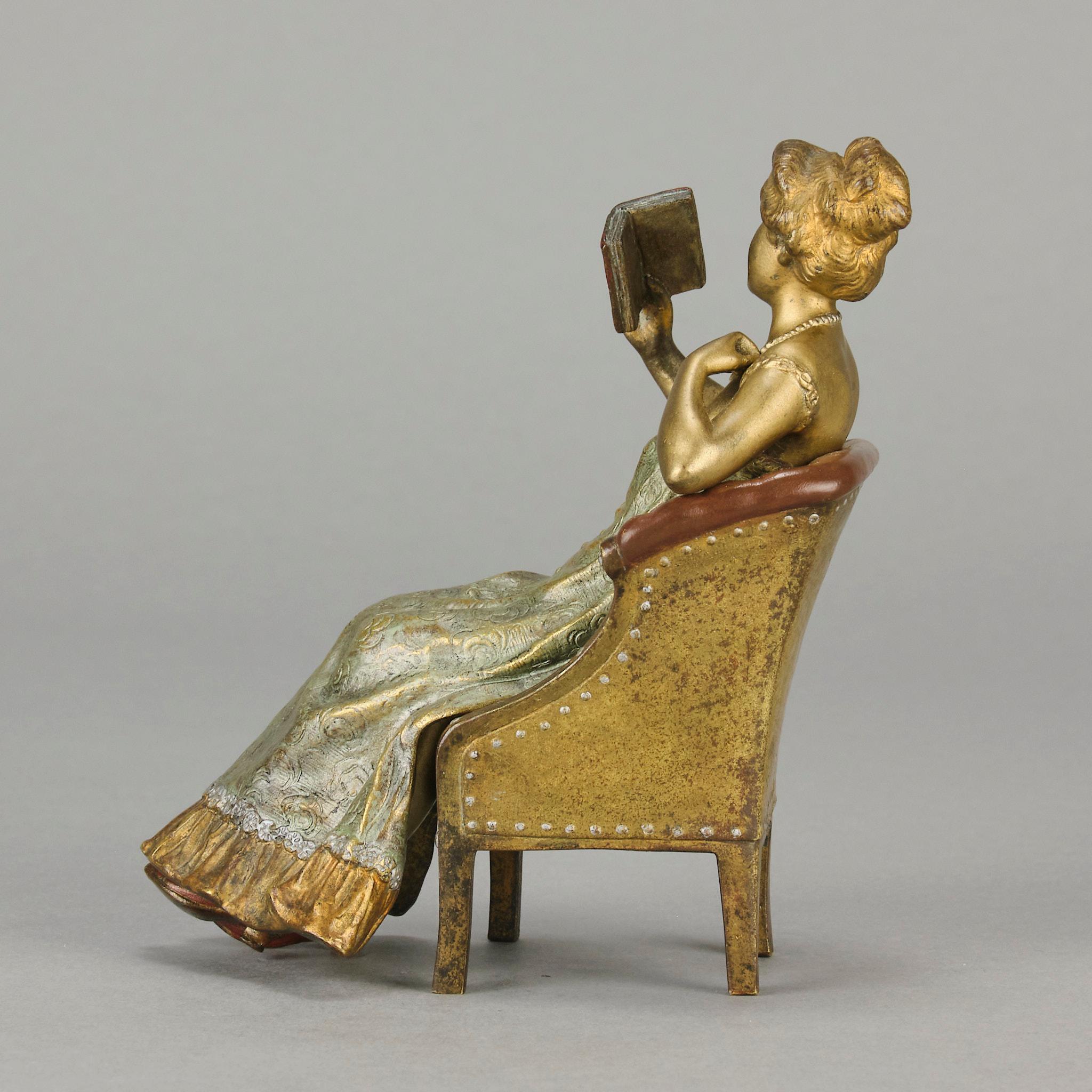 Österreichische Bronze des frühen 20. Jahrhunderts mit dem Titel „Lady Reading“ von Franz Bergman im Angebot 5