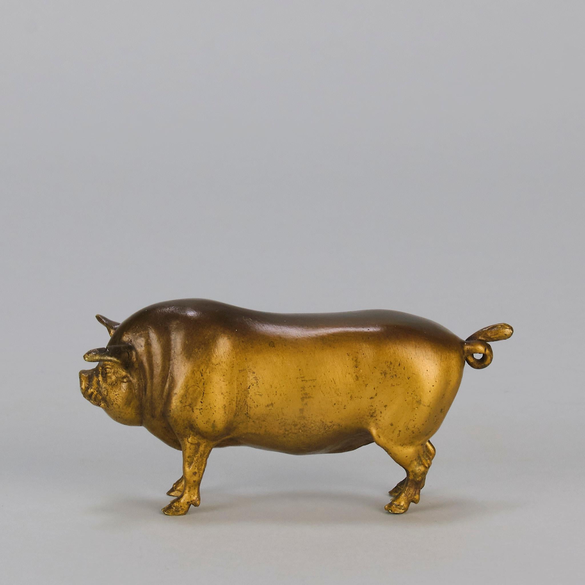 Österreichische Bronzeskulptur „Stückendes Schwein“ aus dem frühen 20. Jahrhundert von Franz Bergman im Angebot 2