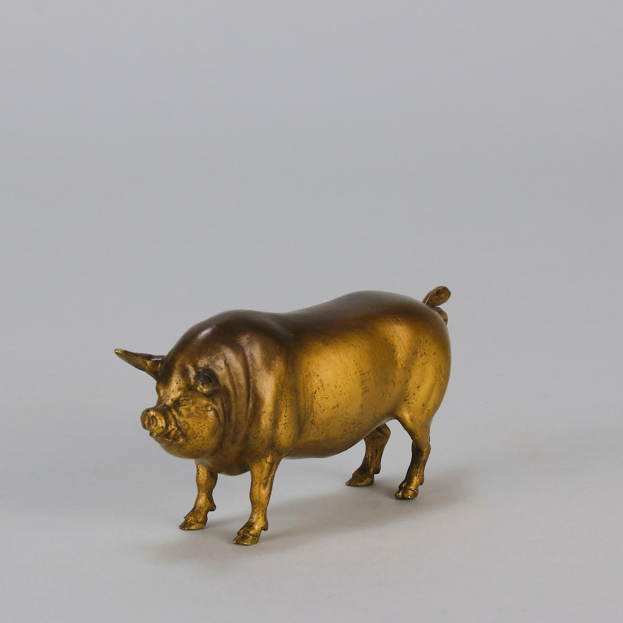 Österreichische Bronzeskulptur „Stückendes Schwein“ aus dem frühen 20. Jahrhundert von Franz Bergman im Angebot 3