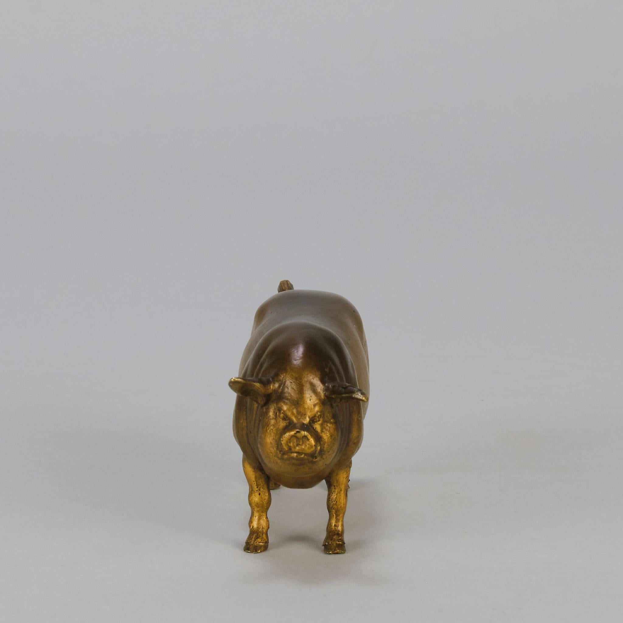 Österreichische Bronzeskulptur „Stückendes Schwein“ aus dem frühen 20. Jahrhundert von Franz Bergman im Angebot 4