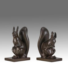 Early 20th Century Austrian "Bronze Squirrel Bookends" by Franz Gruber