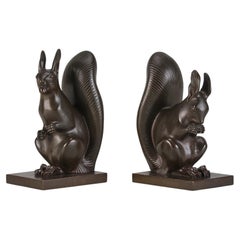 Early 20th Century Austrian "Bronze Squirrel Bookends" by Franz Gruber
