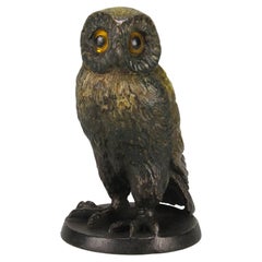 Antique Early 20th Century Austrian Cold-Painted Bronze "Owl"
