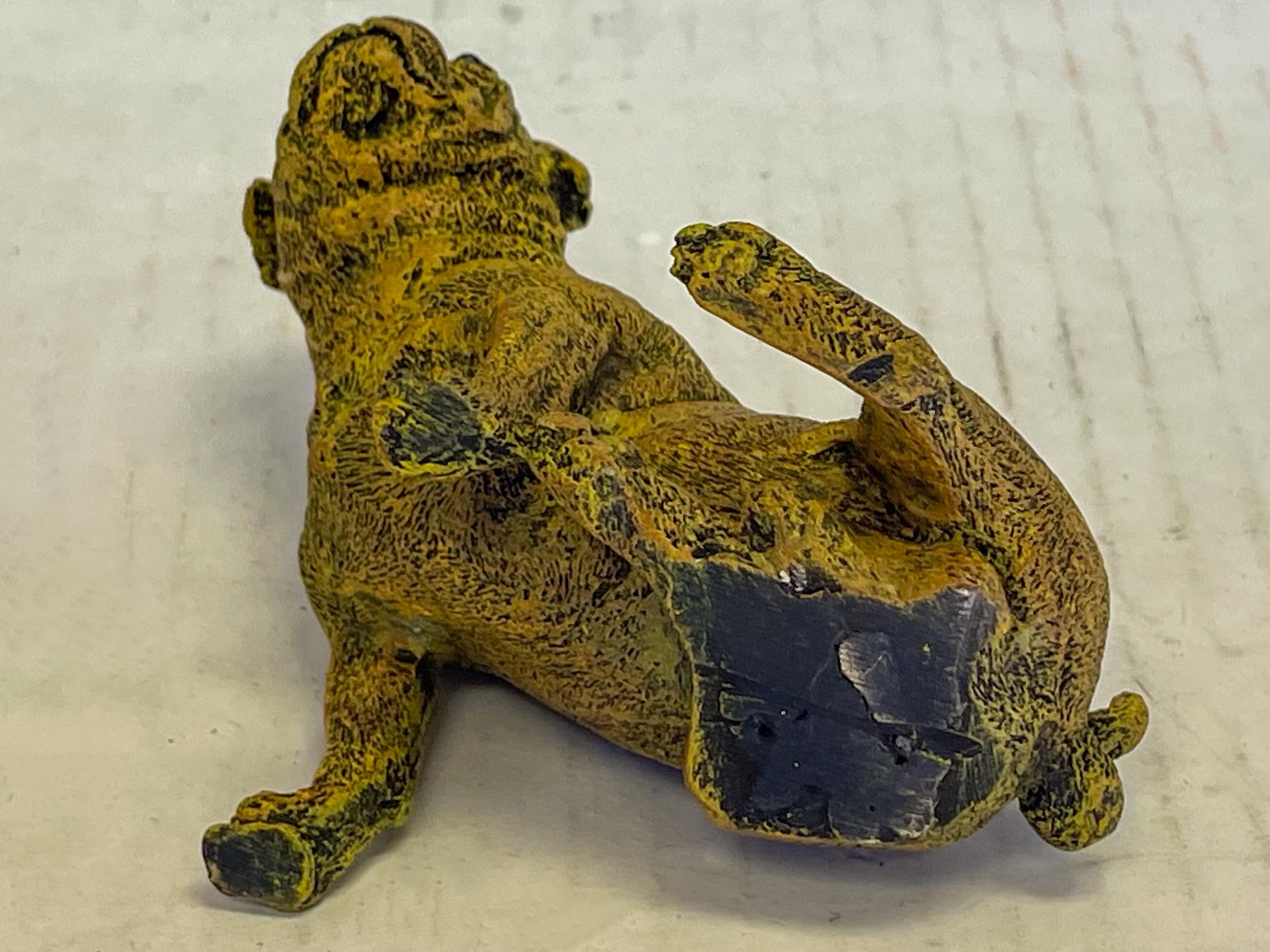 Figurilla / Modelo de Perro Pug de Bronce Pintado en Frío Austriaco de principios del siglo XX Victoriano