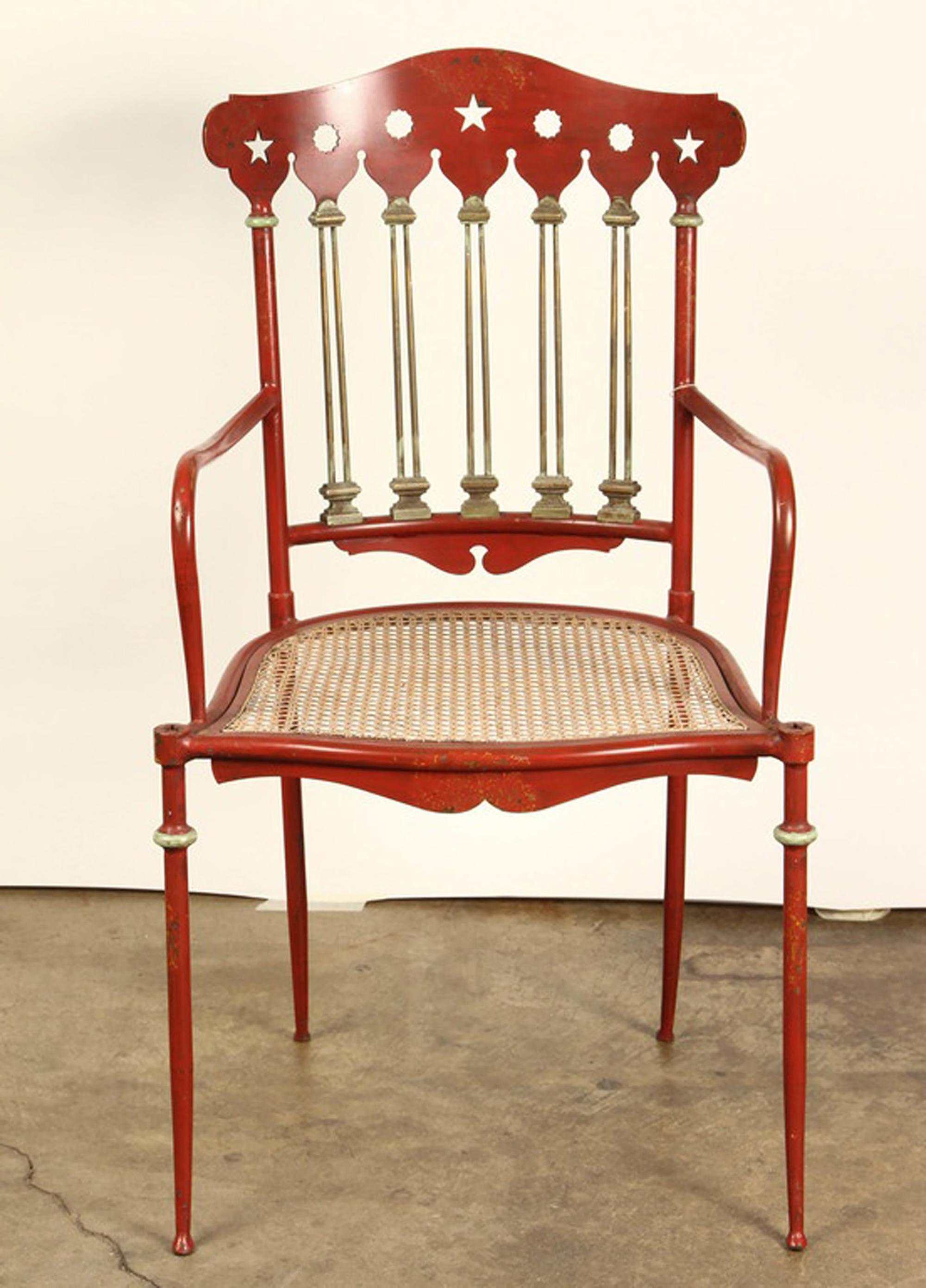 Early 20th Century Austrian Painted Iron and Cane Chair In Good Condition In Pasadena, CA