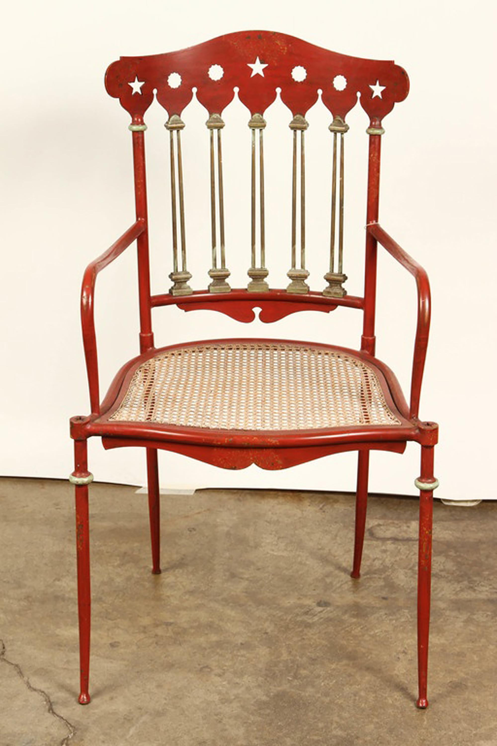 Early 20th Century Austrian Painted Iron and Cane Chair 2