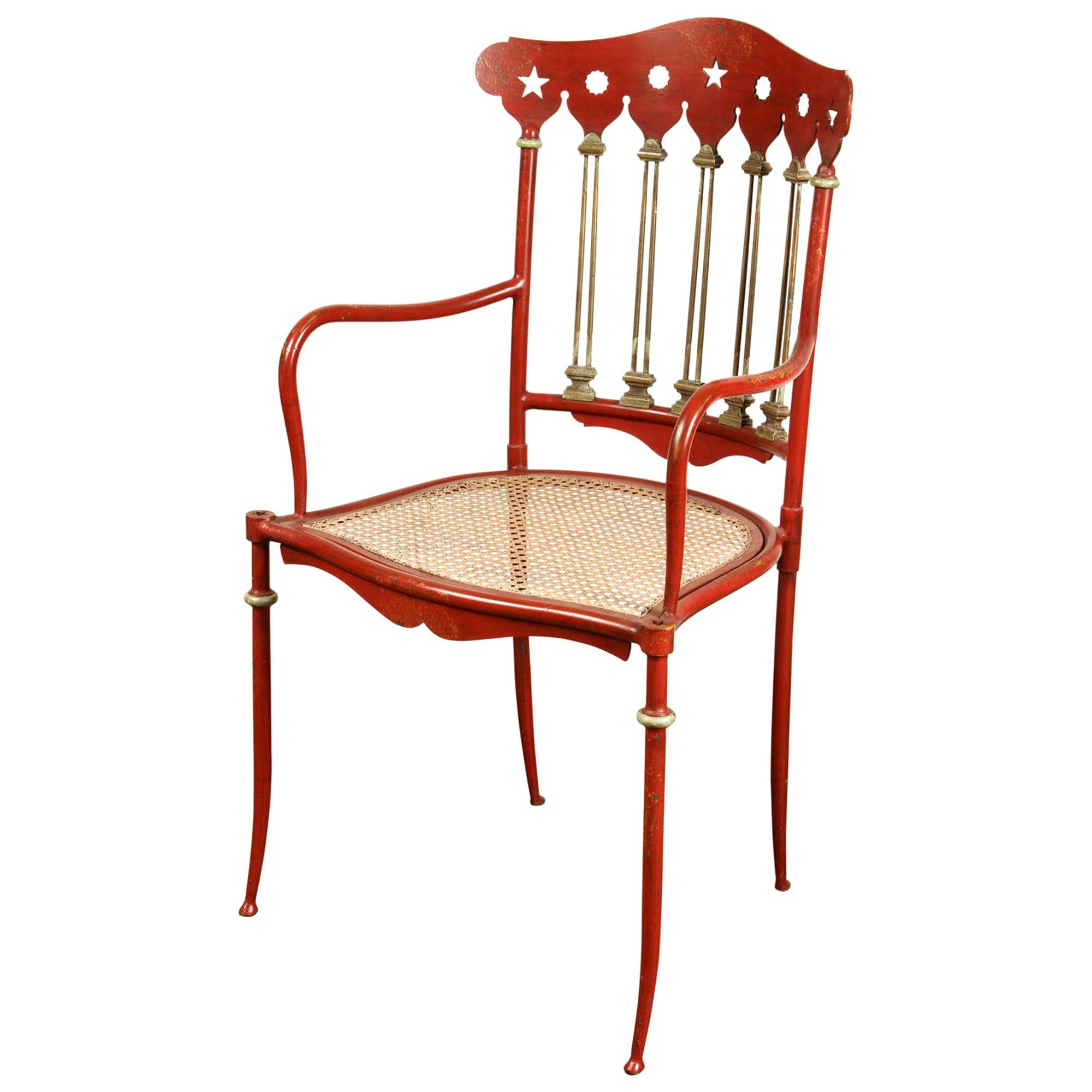 Early 20th Century Austrian Painted Iron and Cane Chair