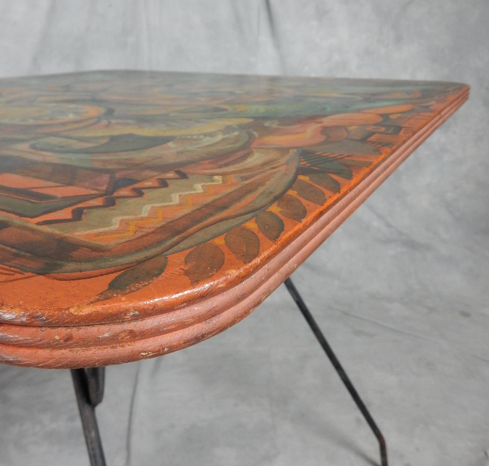  Early 20th-Century Avant-Garde Painted Table with Mexican Muralism Painting For Sale 2