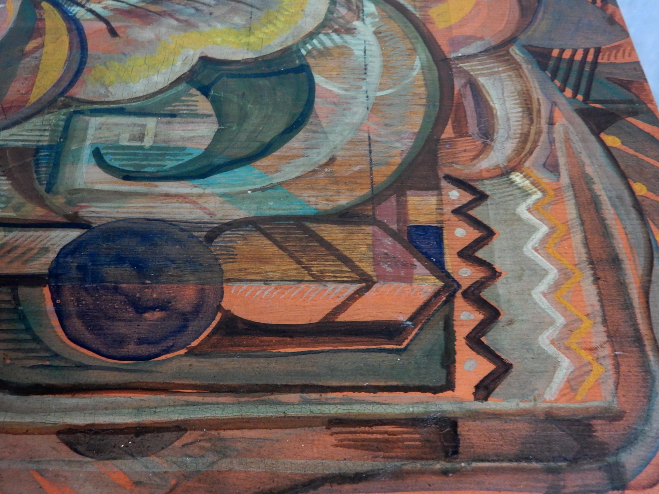  Early 20th-Century Avant-Garde Painted Table with Mexican Muralism Painting For Sale 4