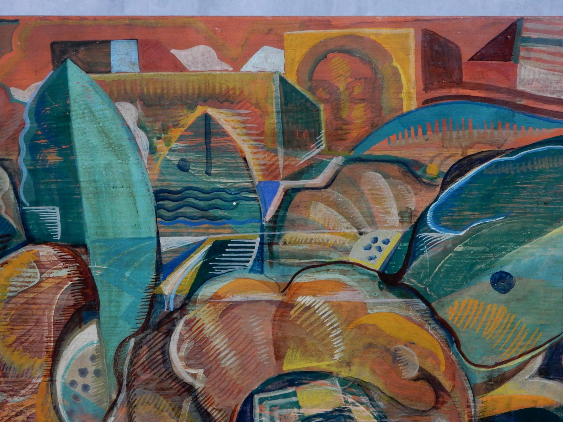  Bemalter Tisch aus der Avantgarde des frühen 20. Jahrhunderts mit mexikanischem Muralismus-Gemälde im Zustand „Gut“ im Angebot in Las Vegas, NV
