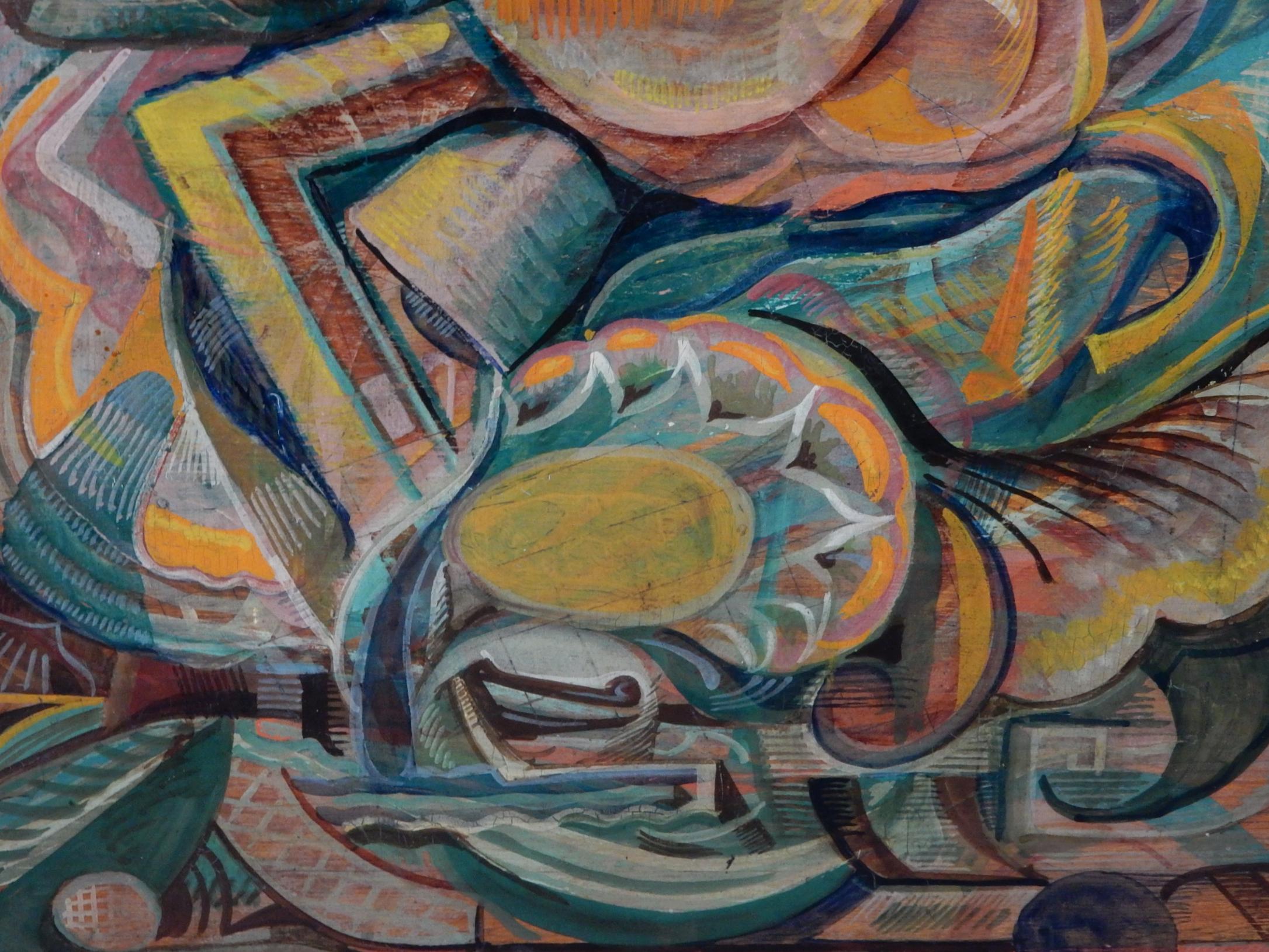  Bemalter Tisch aus der Avantgarde des frühen 20. Jahrhunderts mit mexikanischem Muralismus-Gemälde im Angebot 1